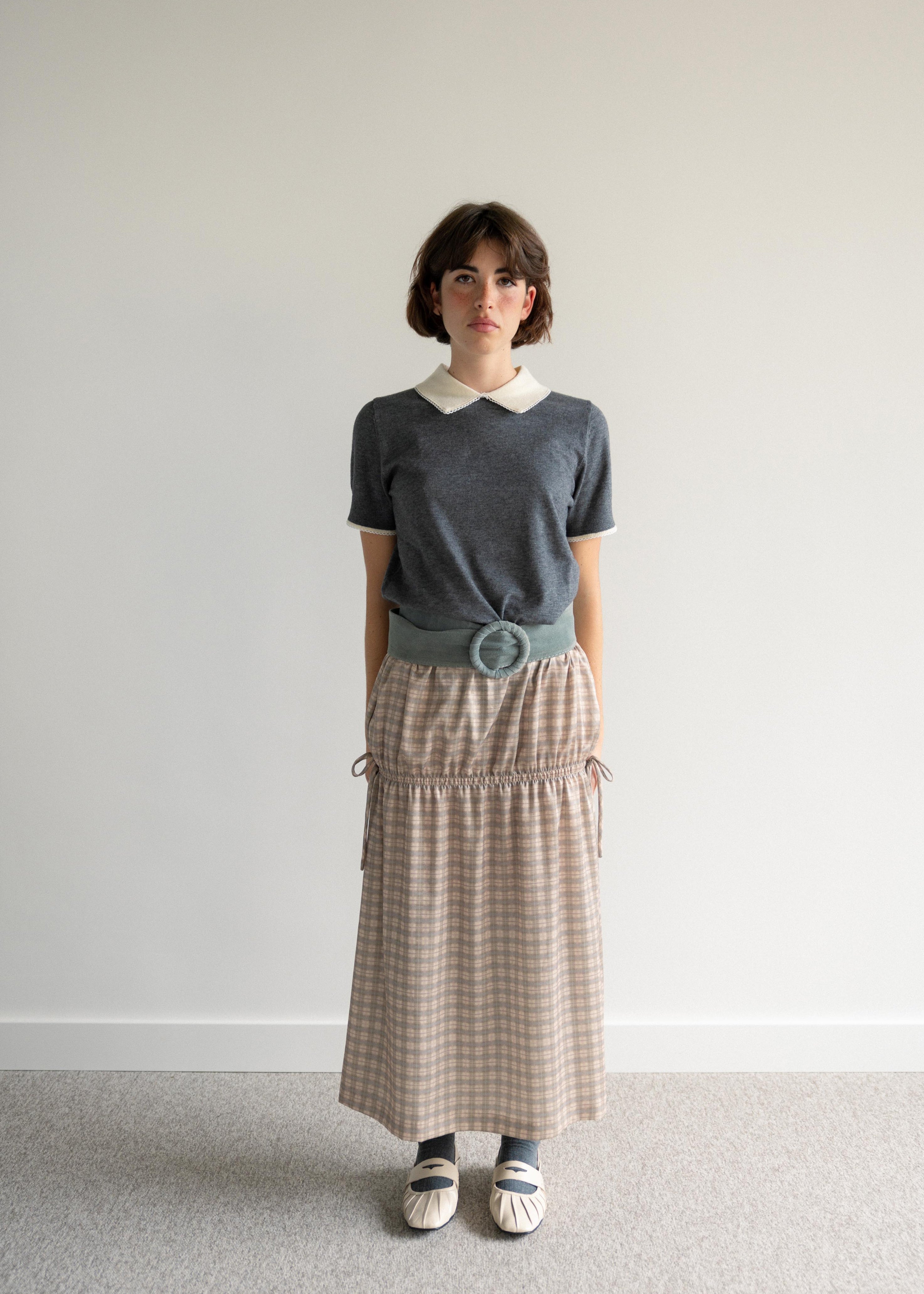 Saia Evasé Franzida Xadrez Escocês