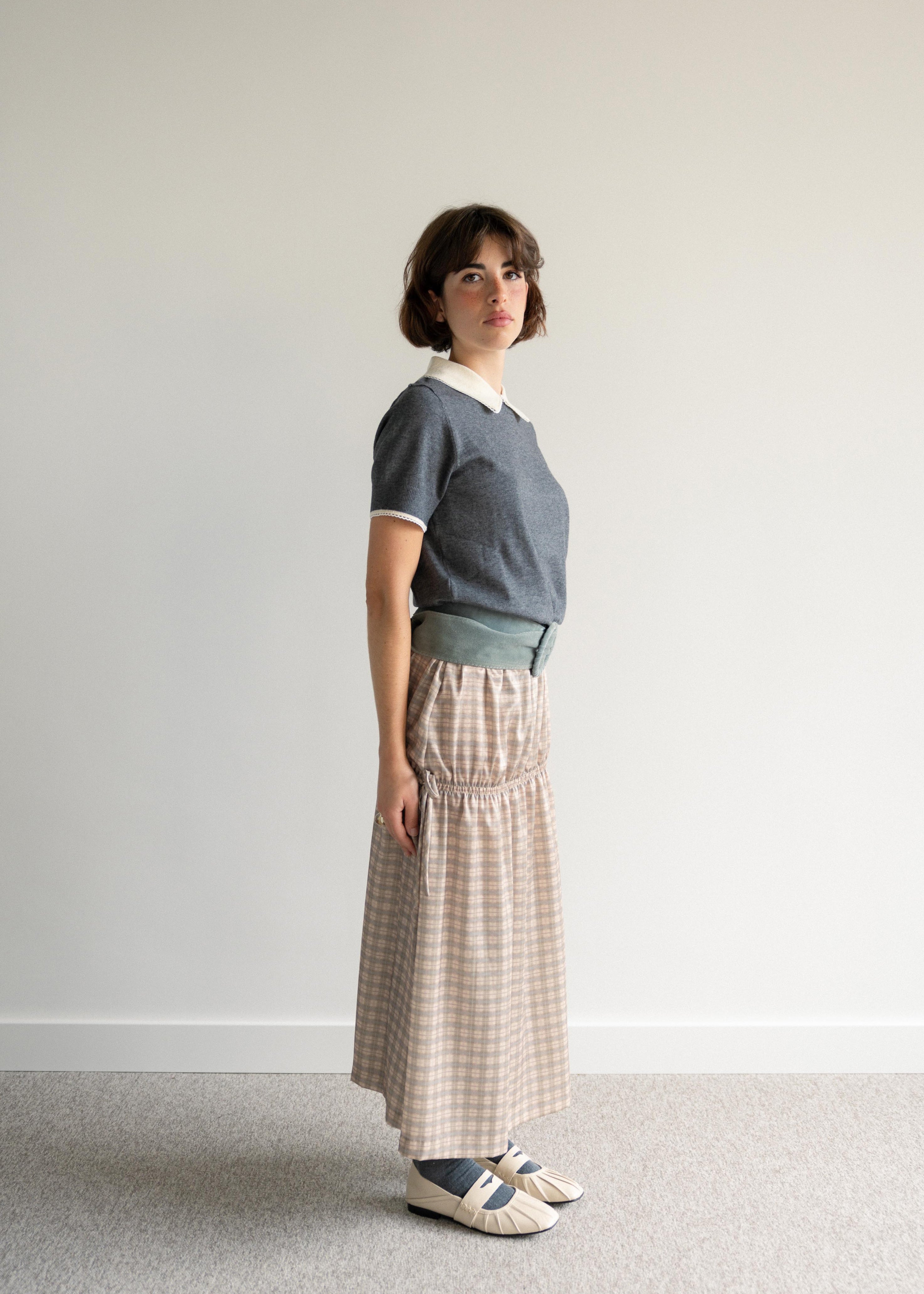 Saia Evasé Franzida Xadrez Escocês