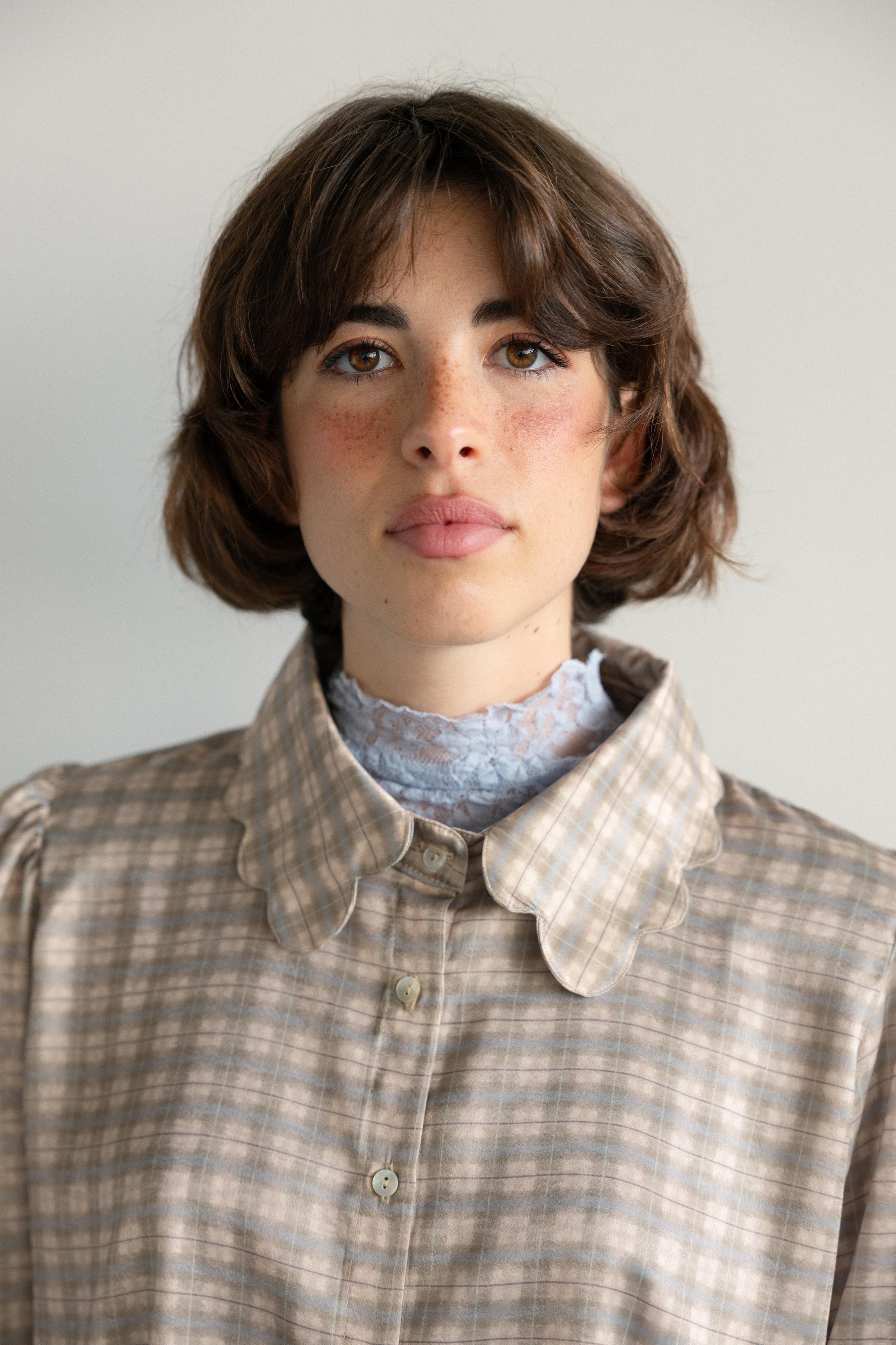 Cutout-Collar Shirt Green and Pink Tartan