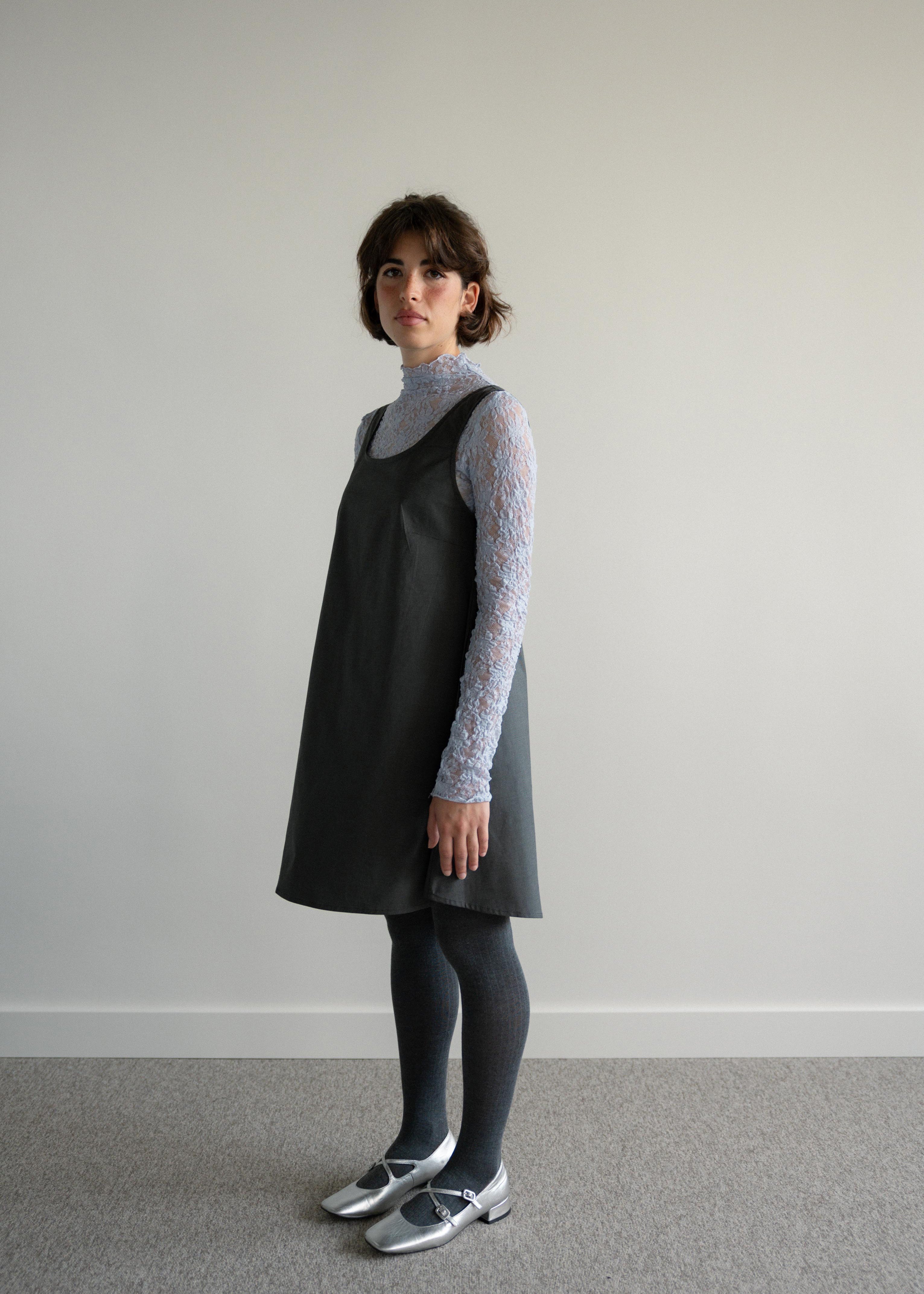 Vestido Curto Evasé Pied de Poule