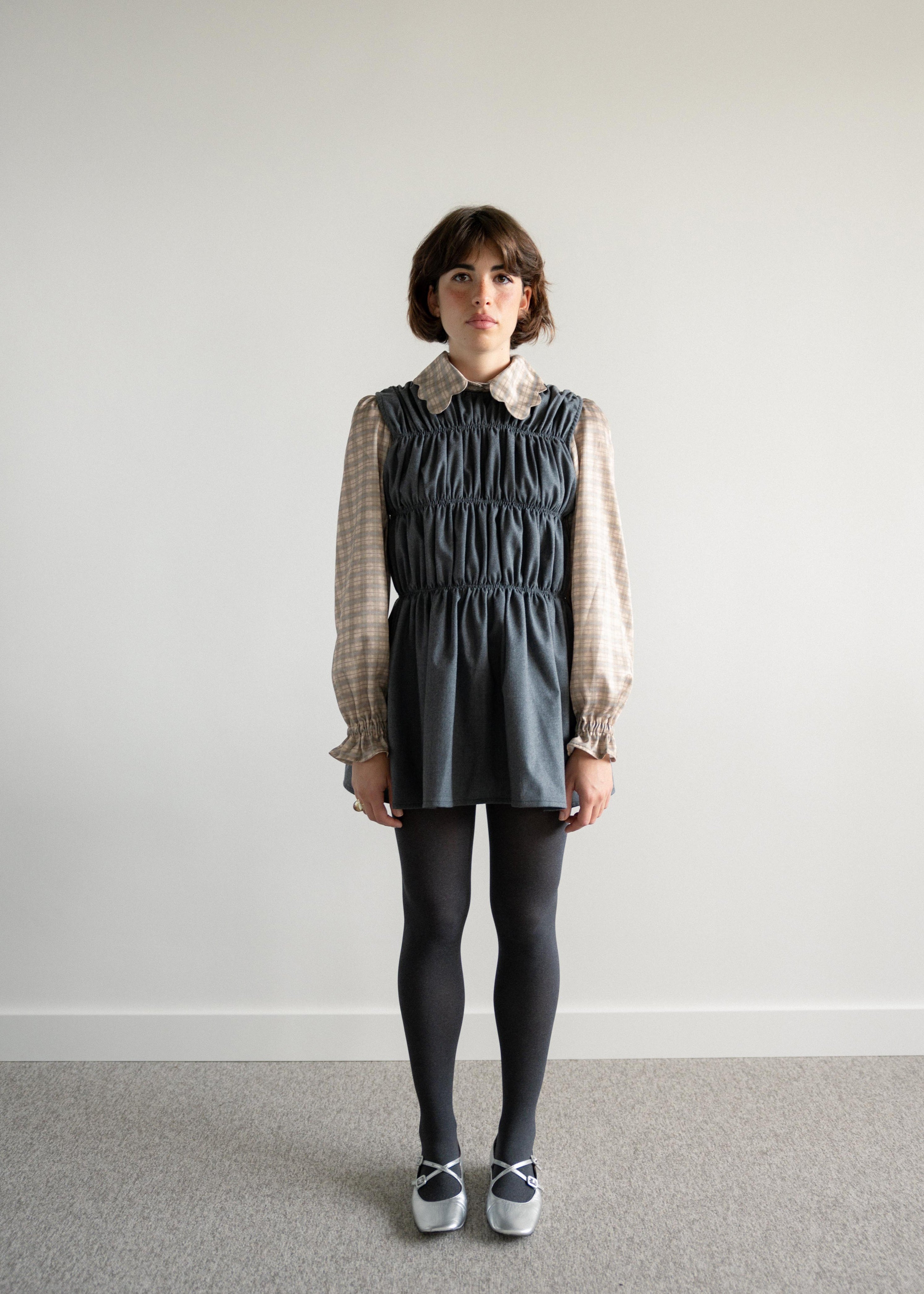 Colete Franzido Comprido Fazenda Cinza