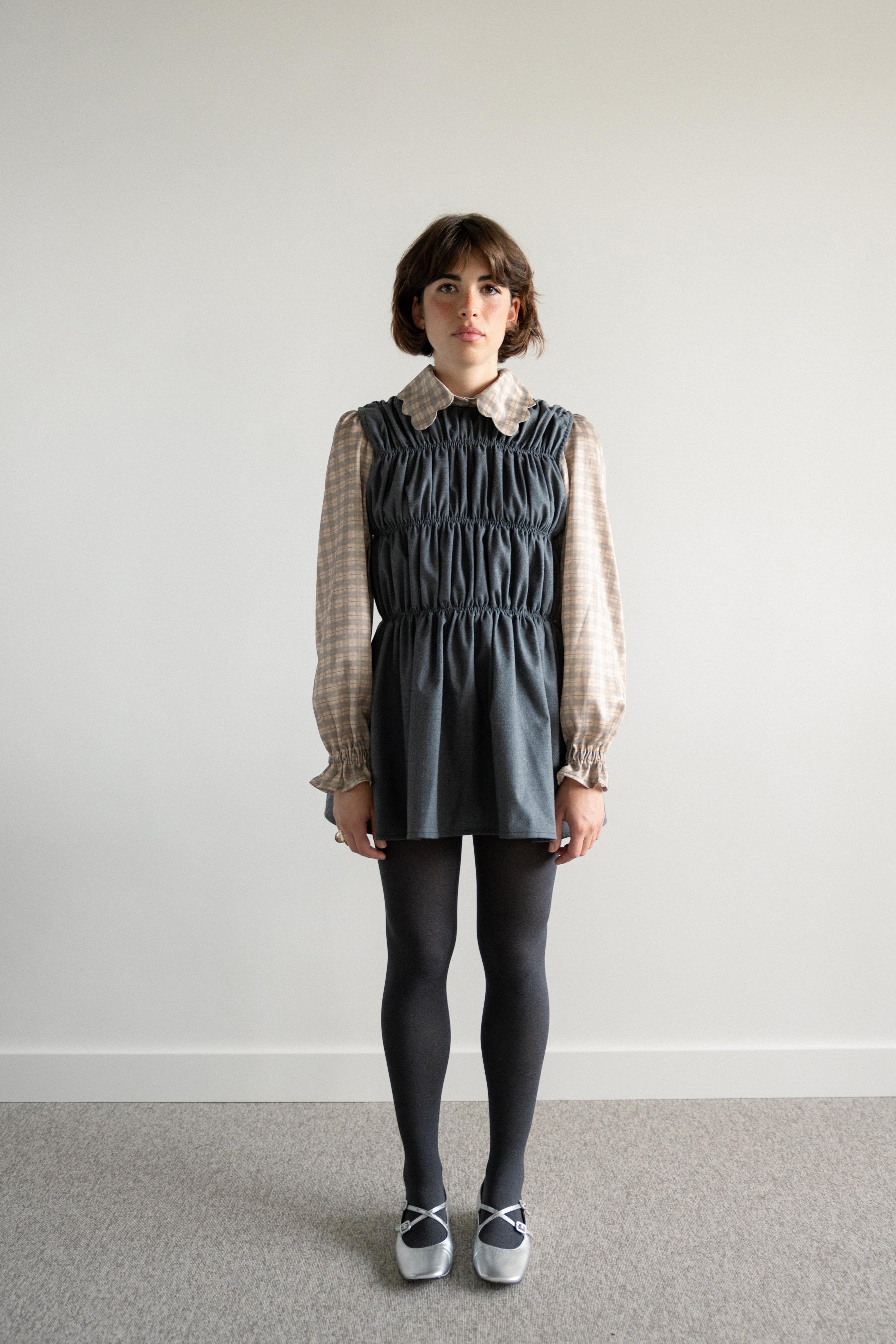 Colete Franzido Comprido Fazenda Cinza