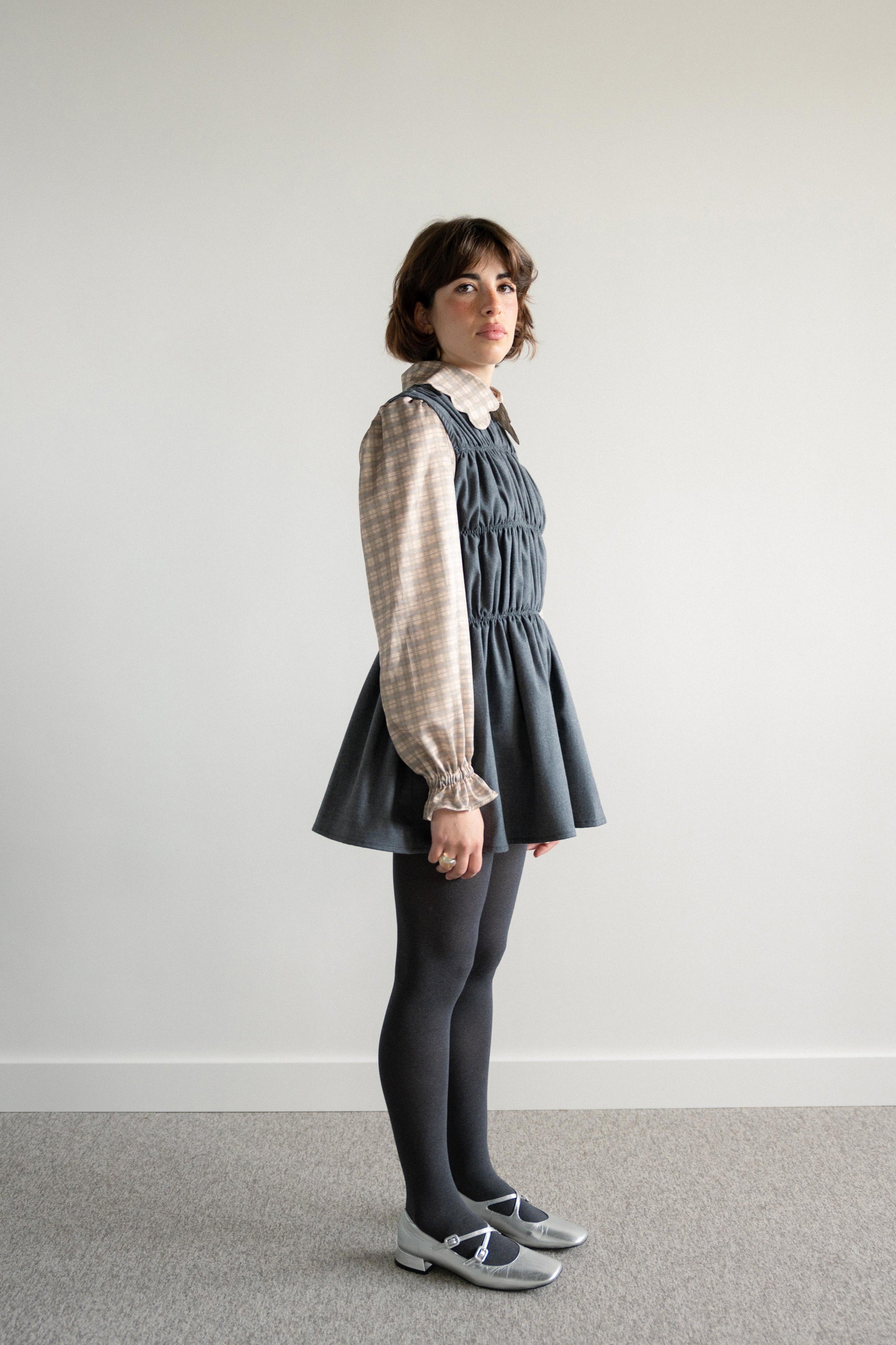 Colete Franzido Comprido Fazenda Cinza