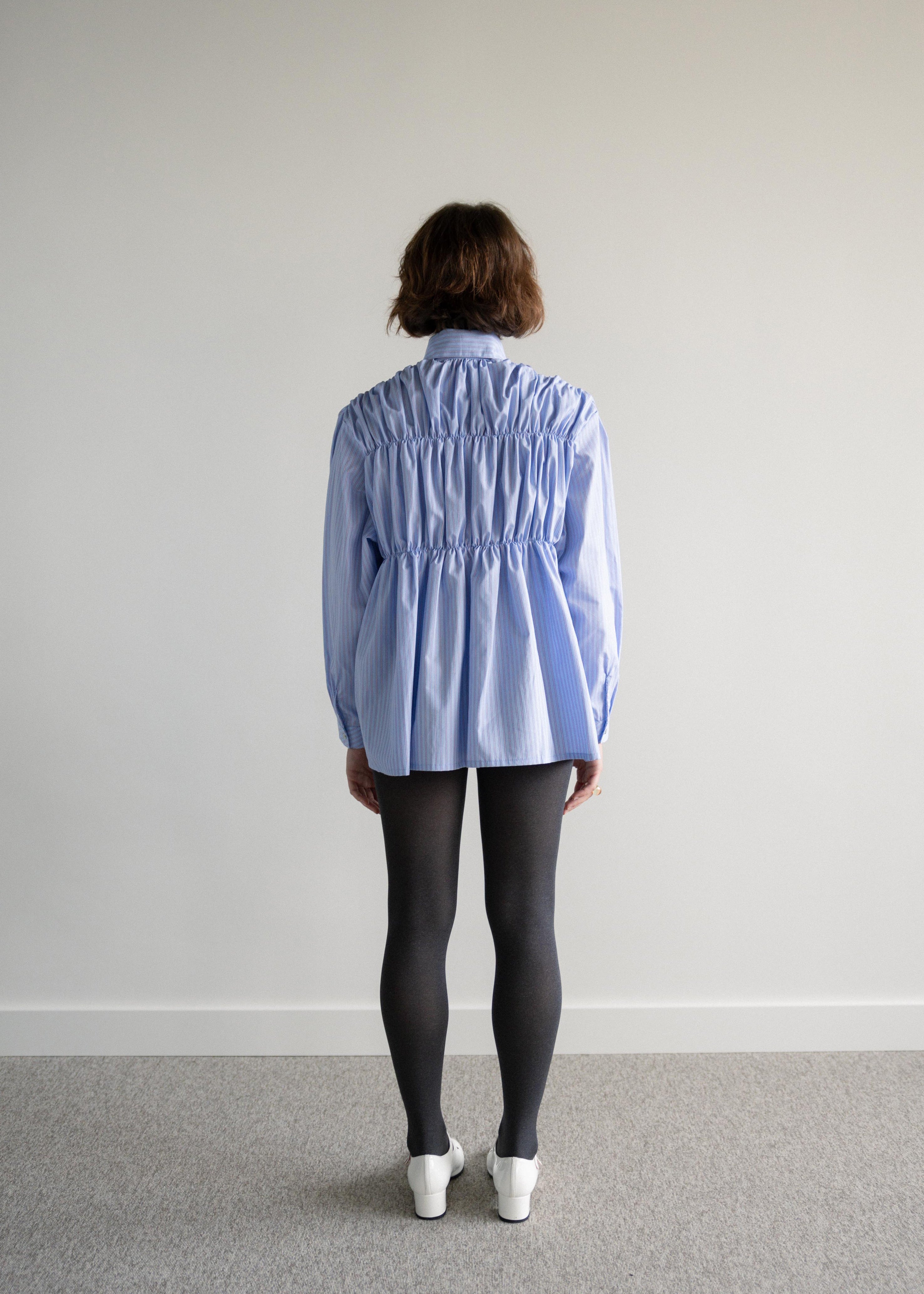 Camisa Franzidos Riscas Azul e Rosa