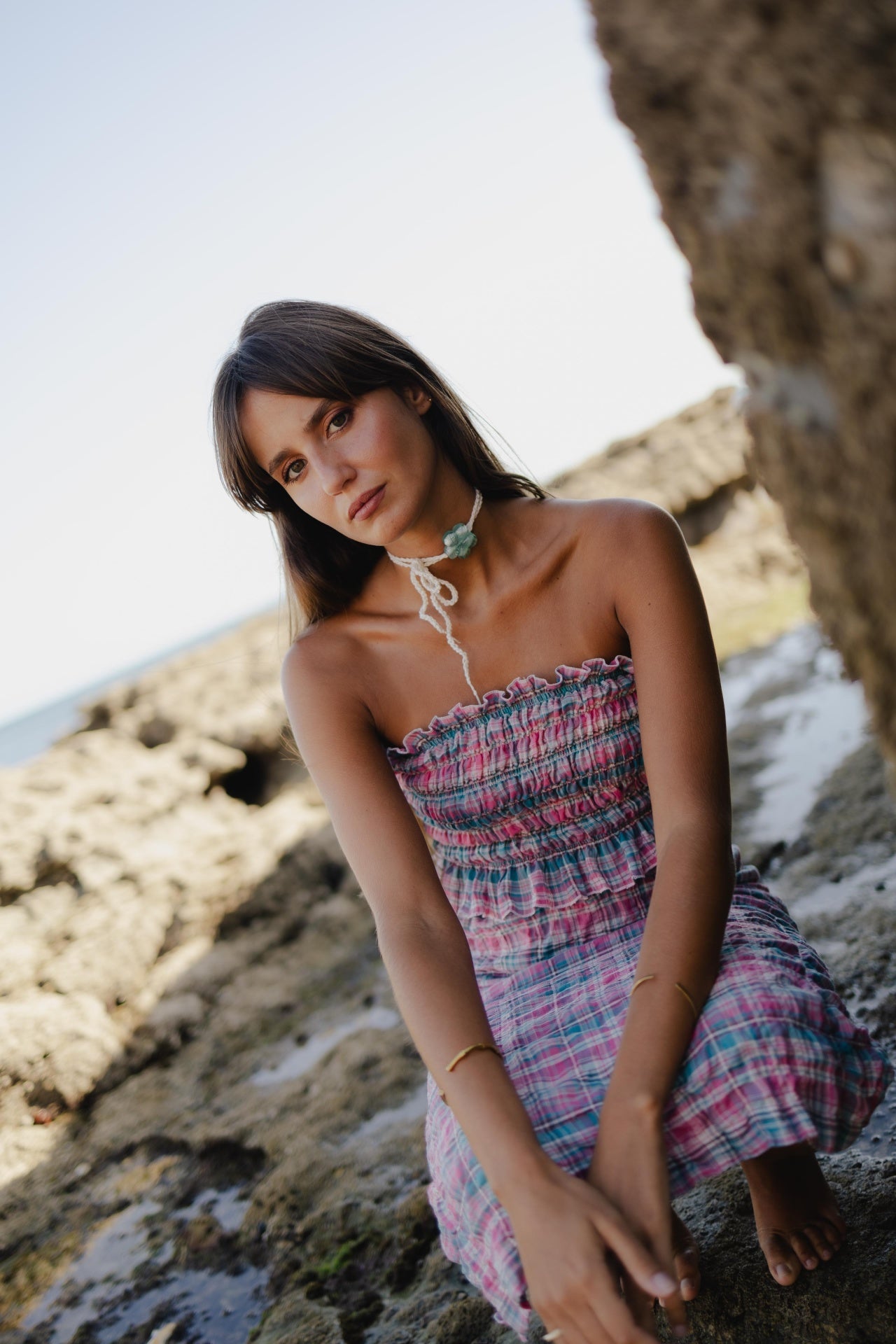 Crochet Necklace with Blue Flower