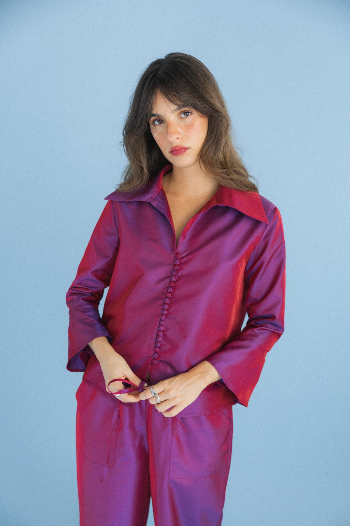 Camisa Tafetá Bordeaux Azulado