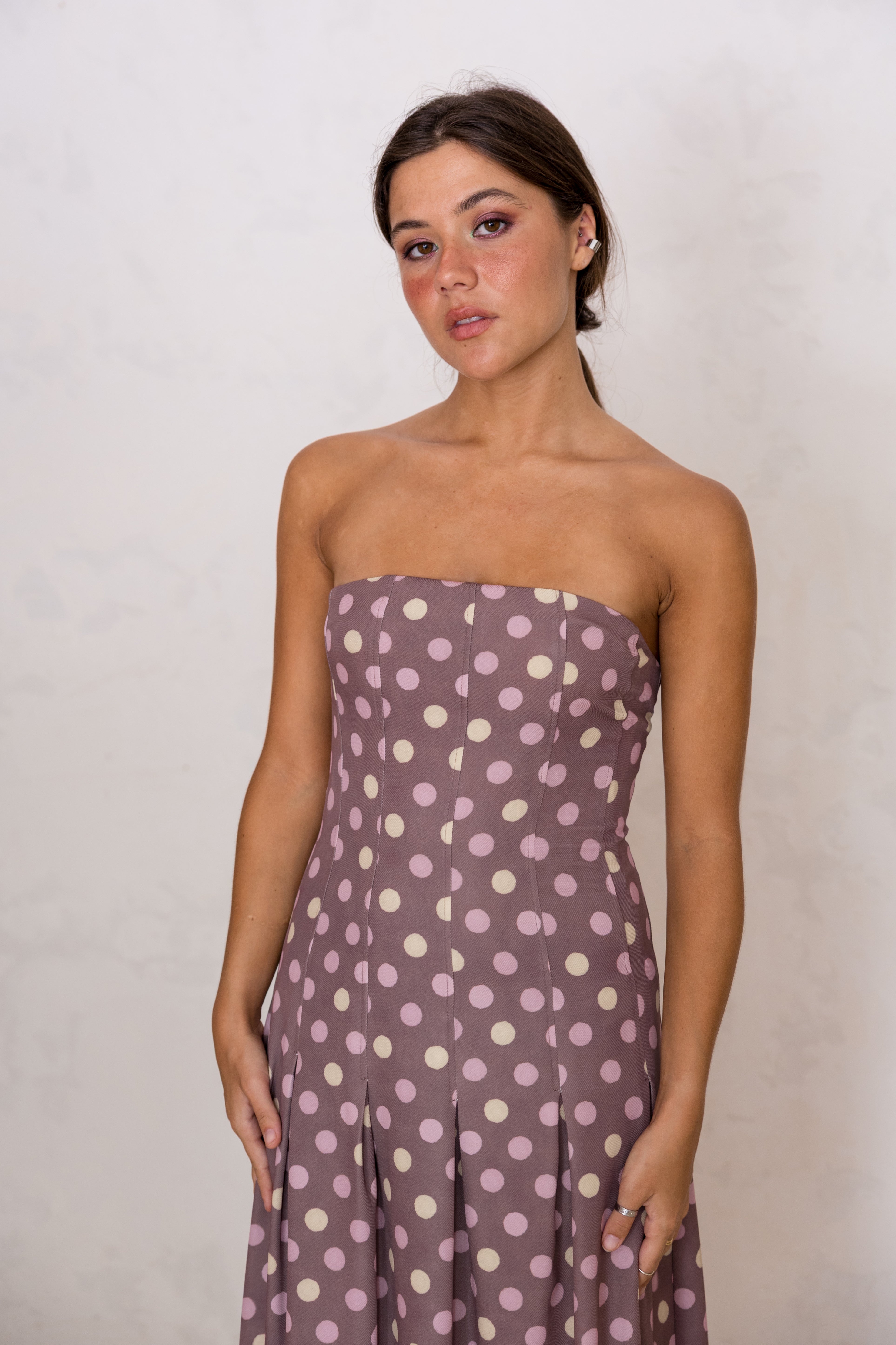 Vestido Caicai com Pinças Polka Dots