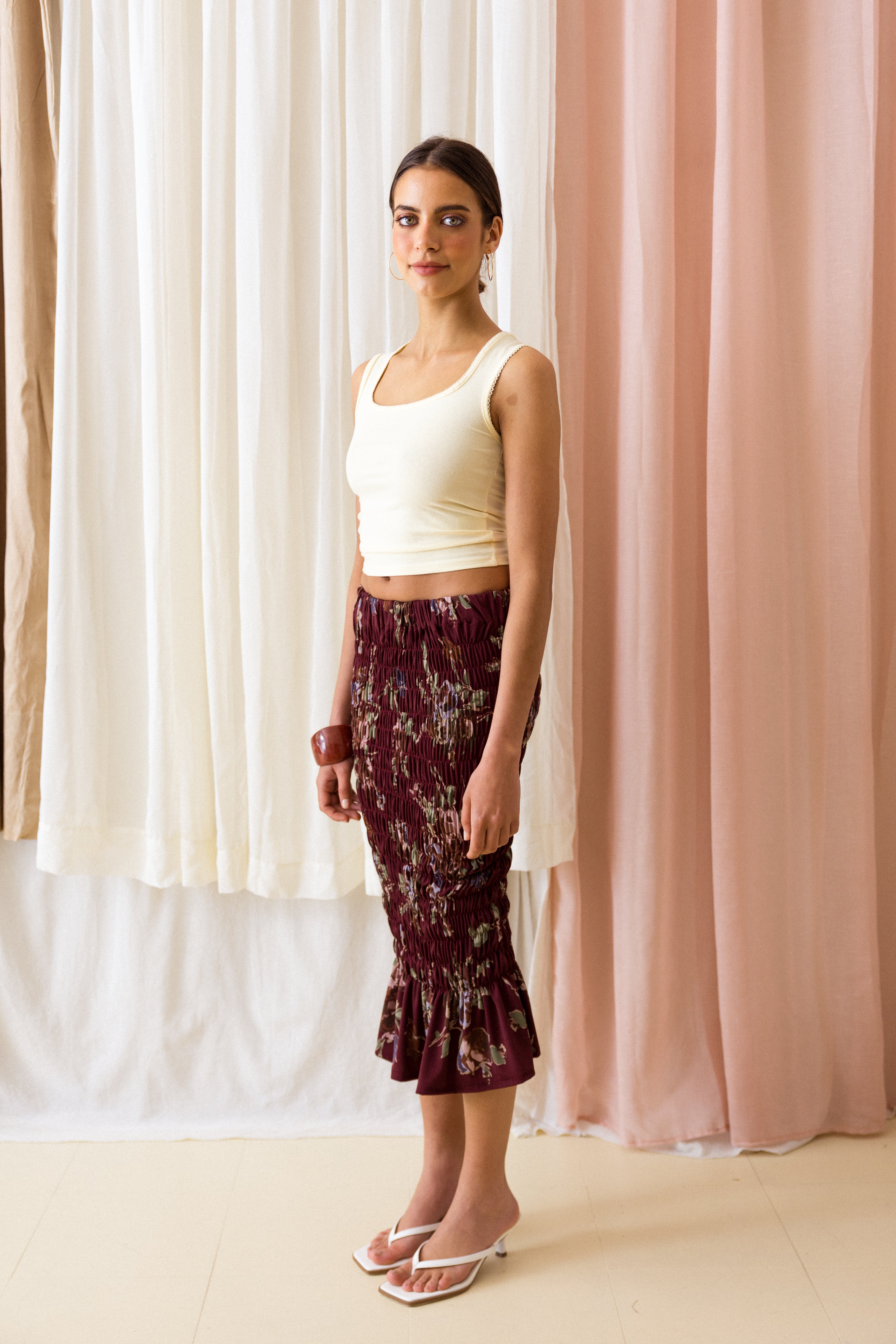 Saia Midi Franzidos Floral