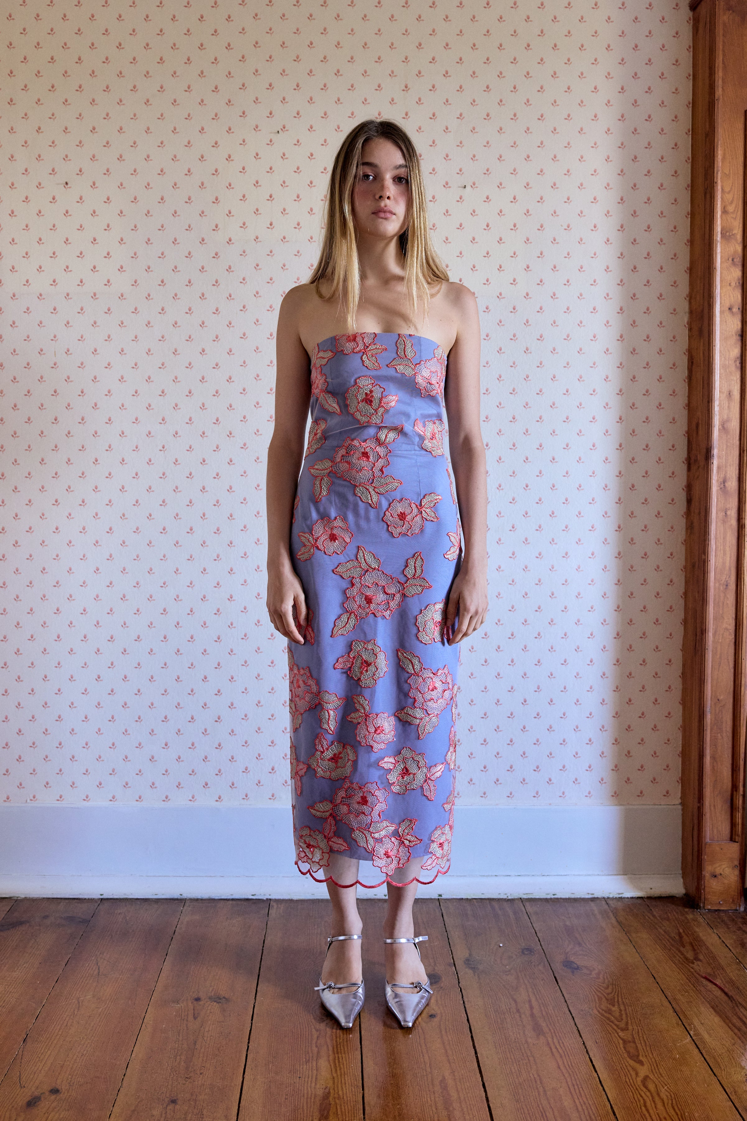 Vestido Caicai Tule Bordado Laranja