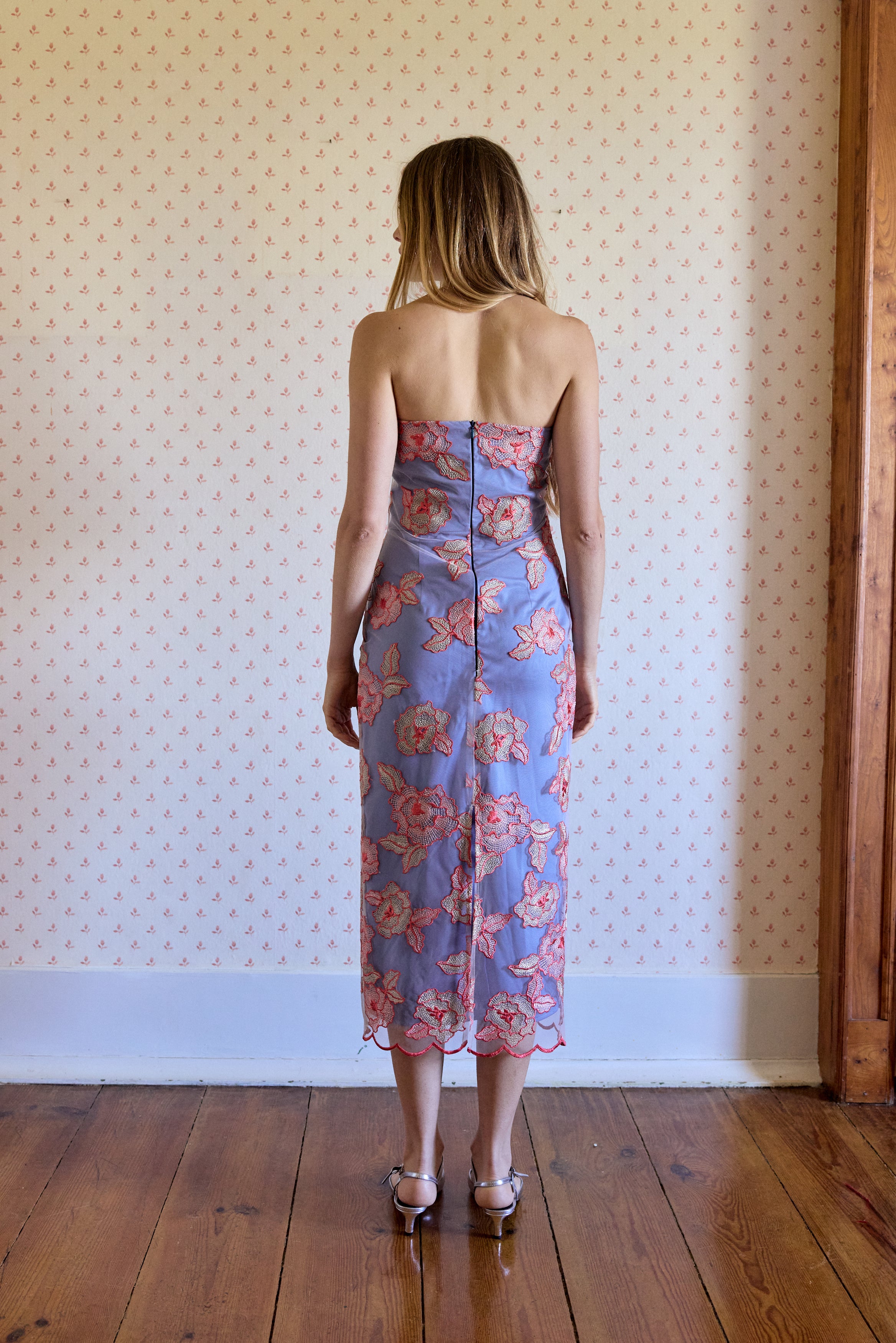 Vestido Caicai Tule Bordado Laranja