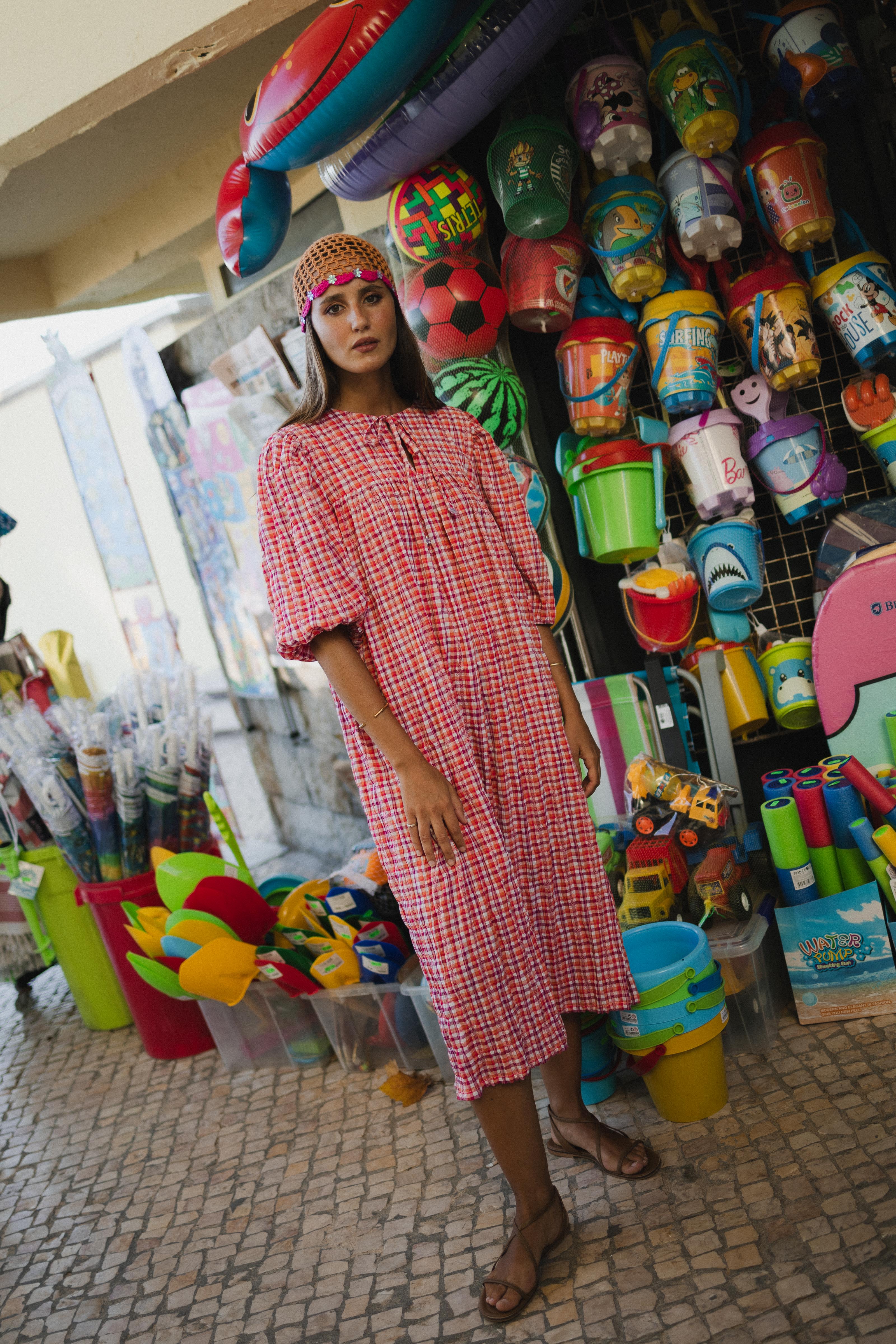 Vestido Vichy Vermelho e Roxo