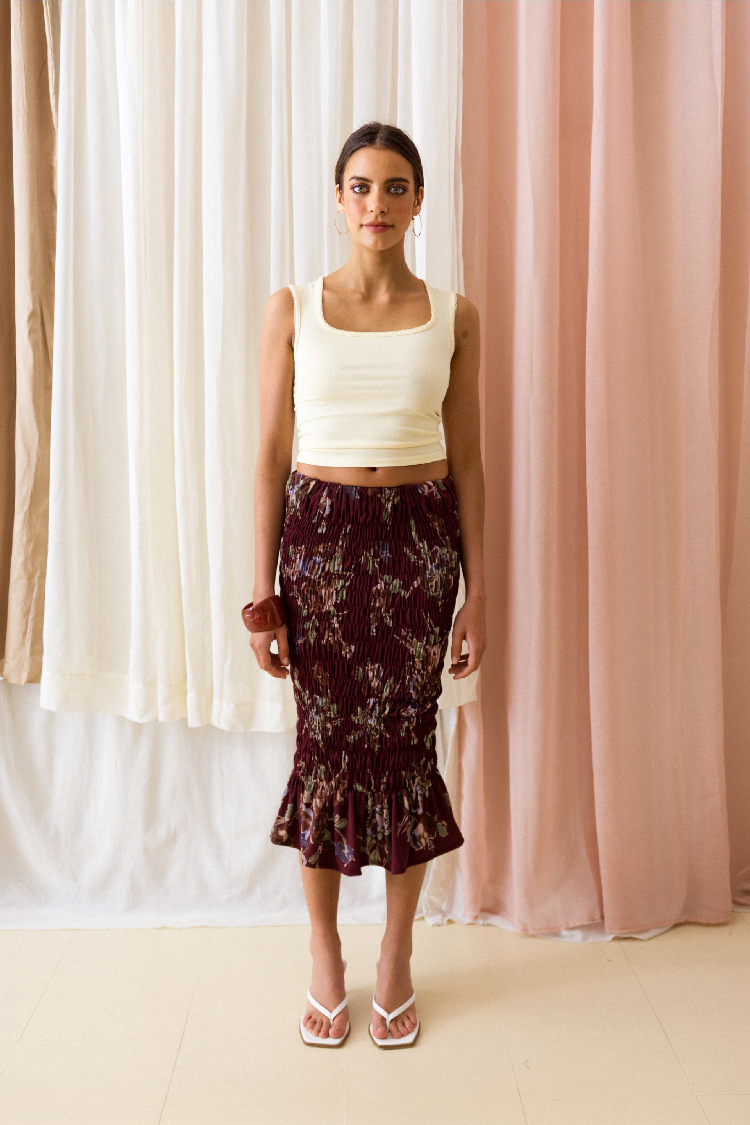 Saia Midi Franzidos Floral
