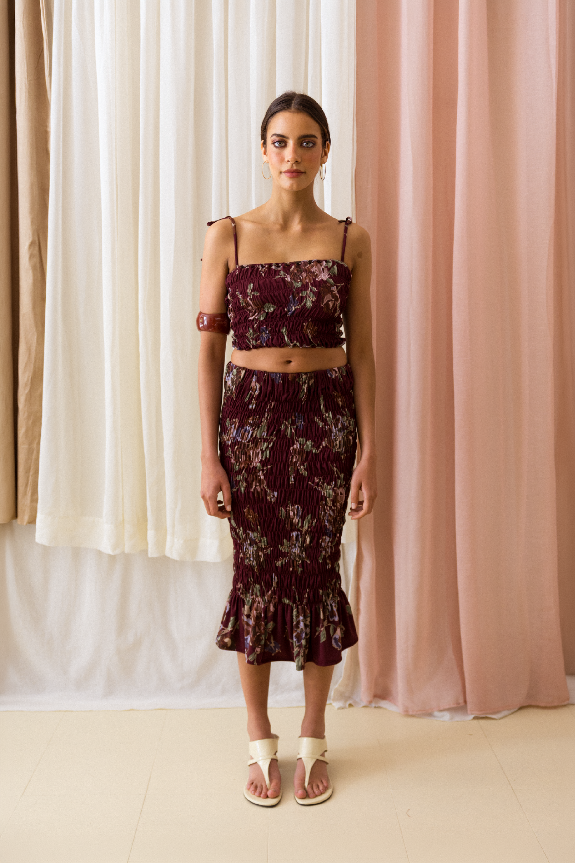 Top de Alças Franzidos Floral
