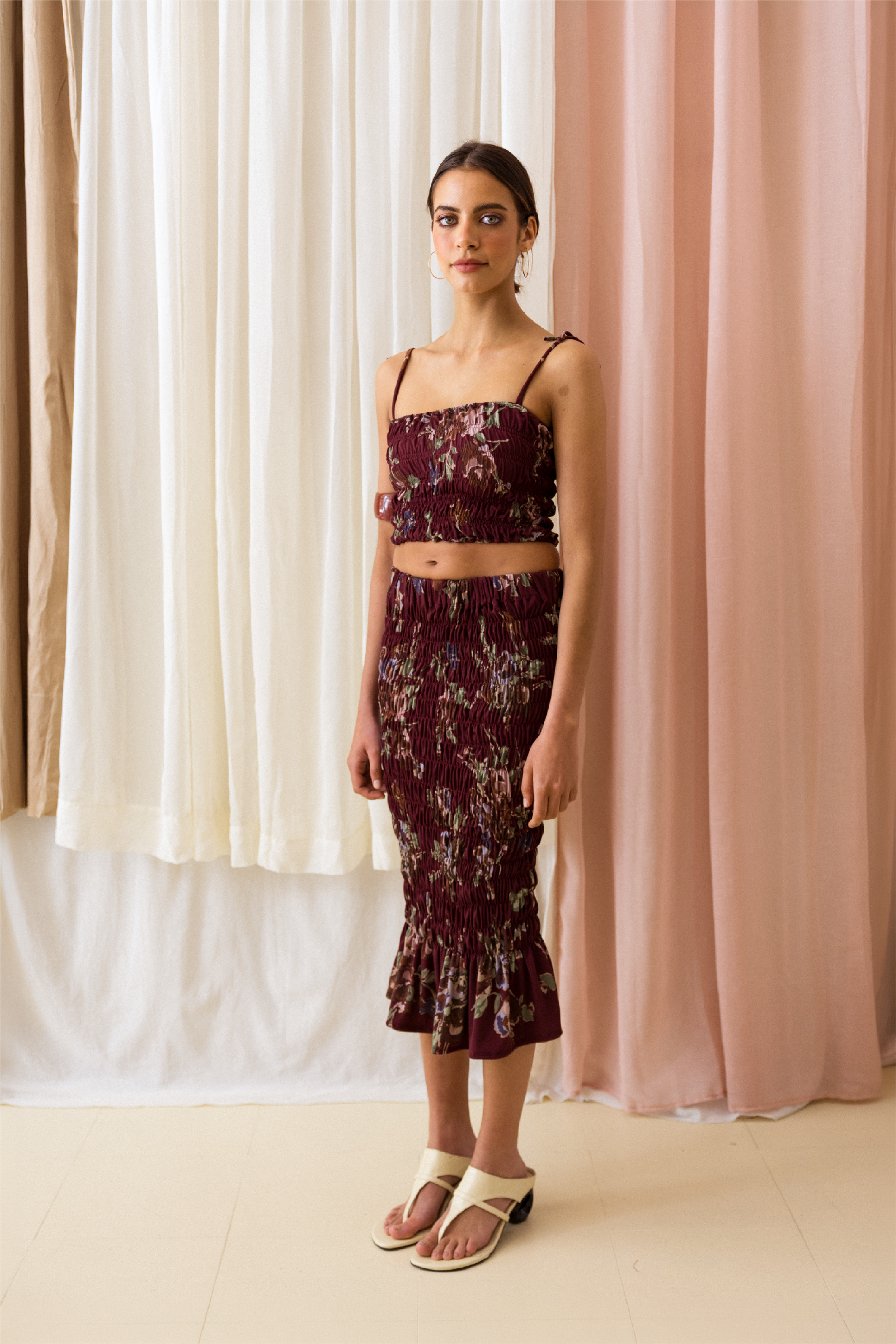 Top de Alças Franzidos Floral
