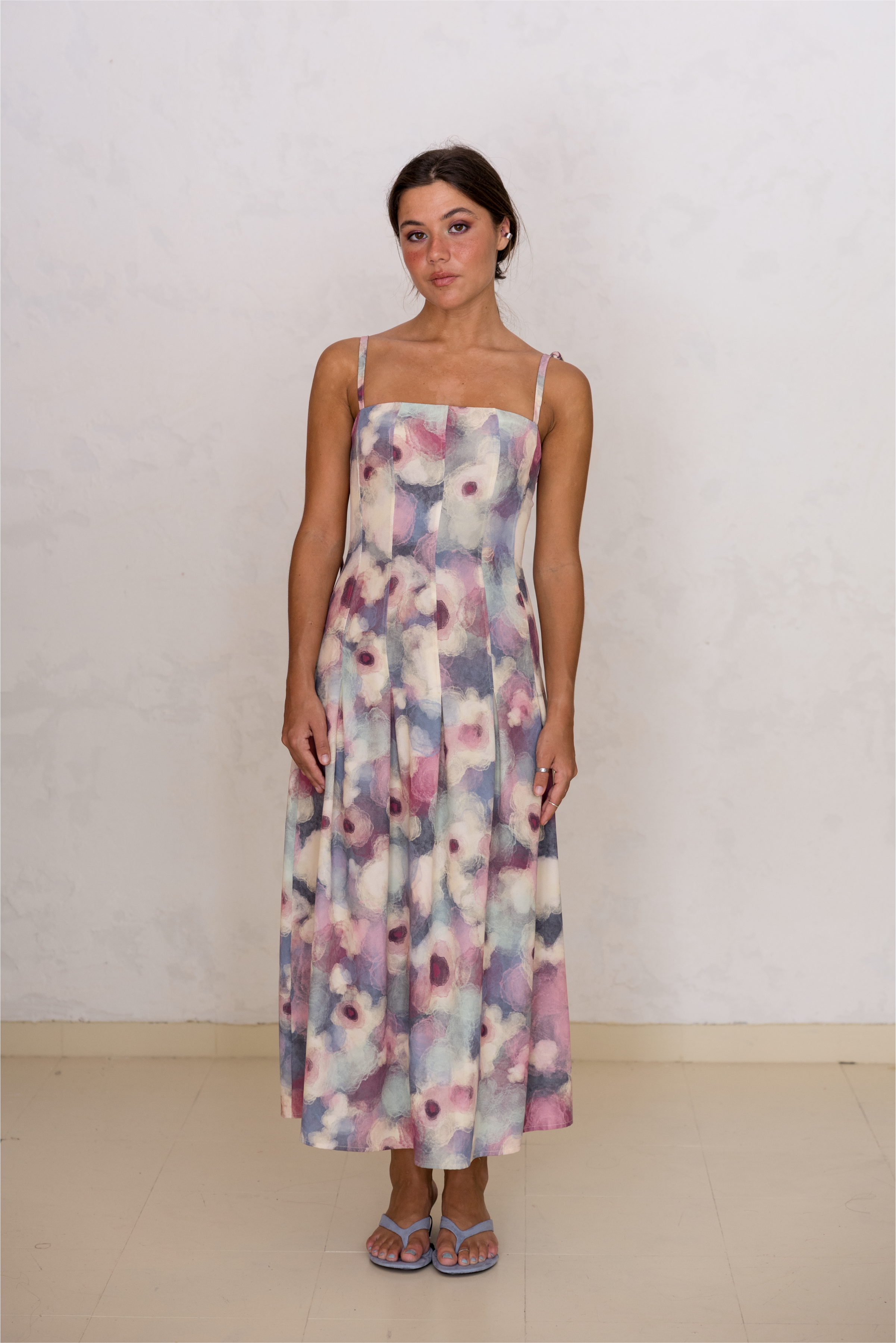 Strapless Pleated Dress Floral