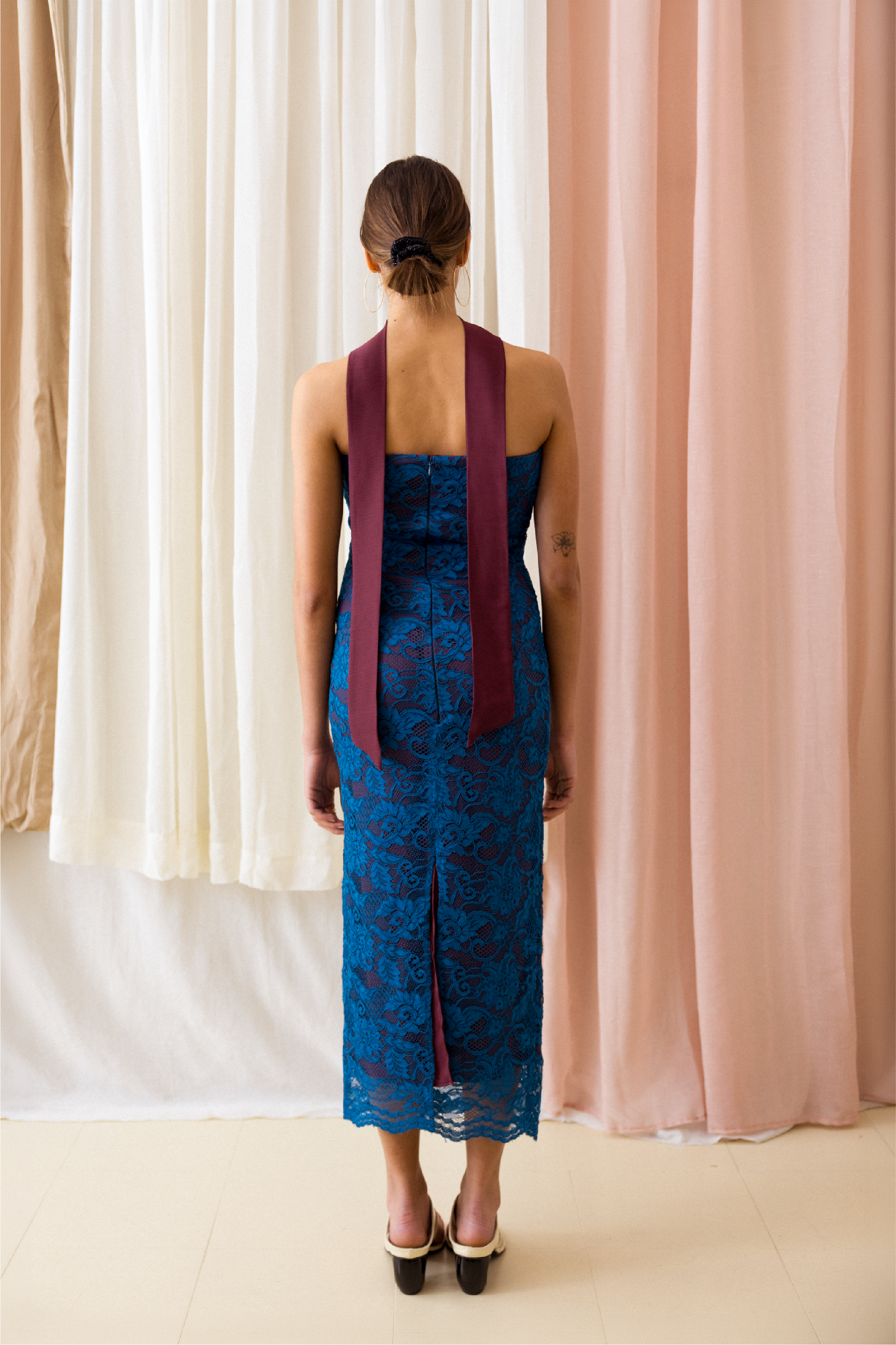 Vestido Caicai Renda Azul com Faixa