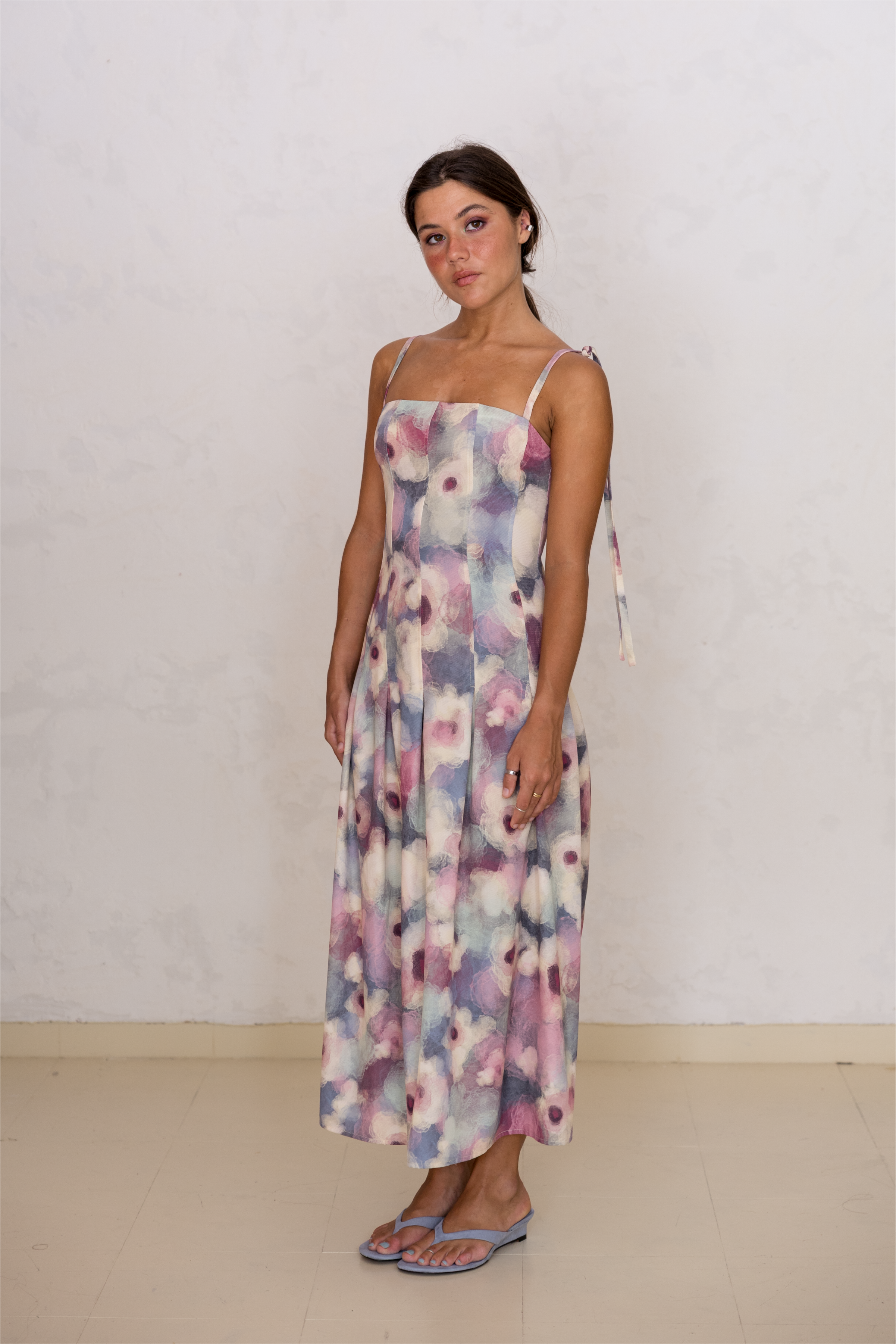 Strapless Pleated Dress Floral