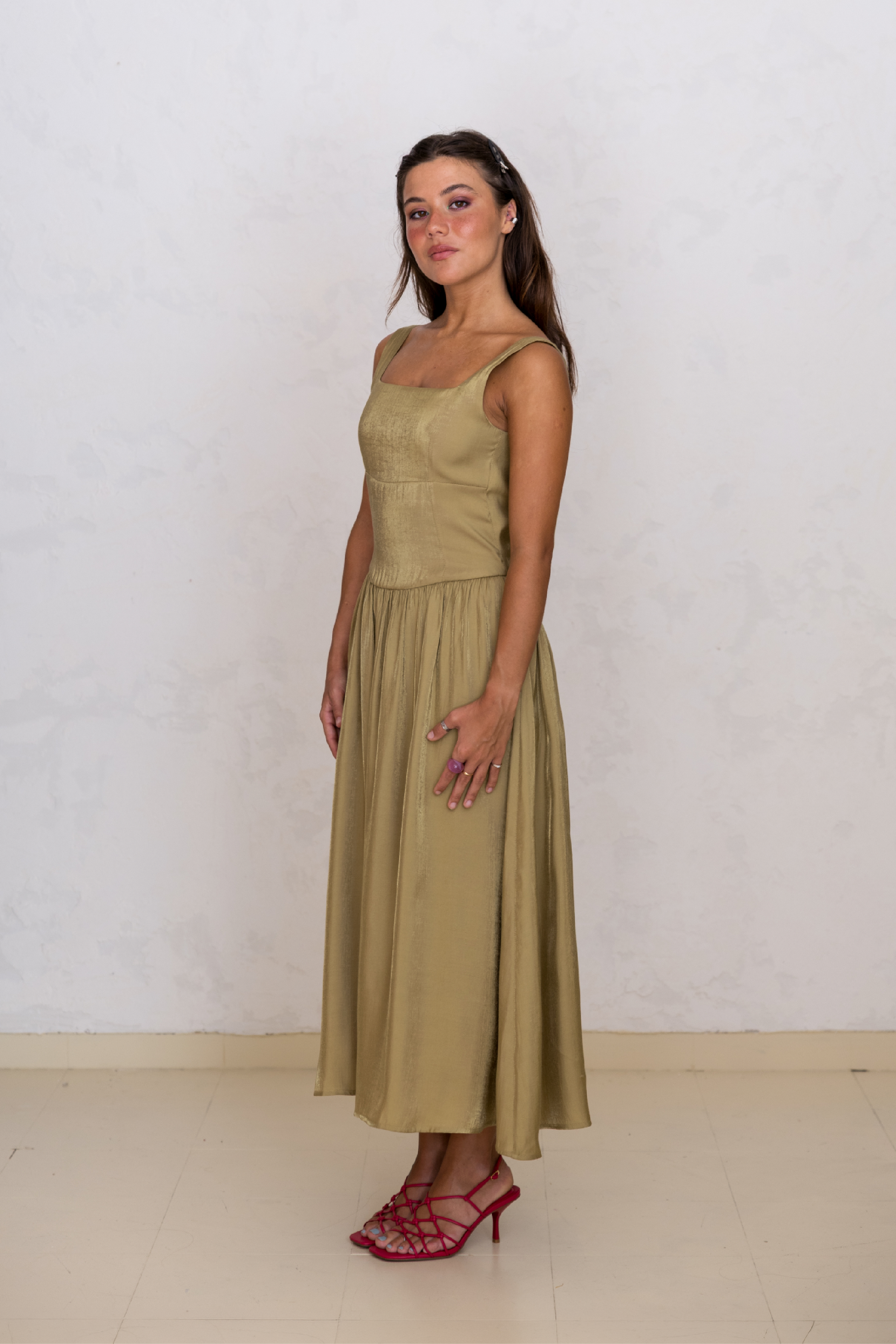 Vestido com Laços Amarelo Ocre