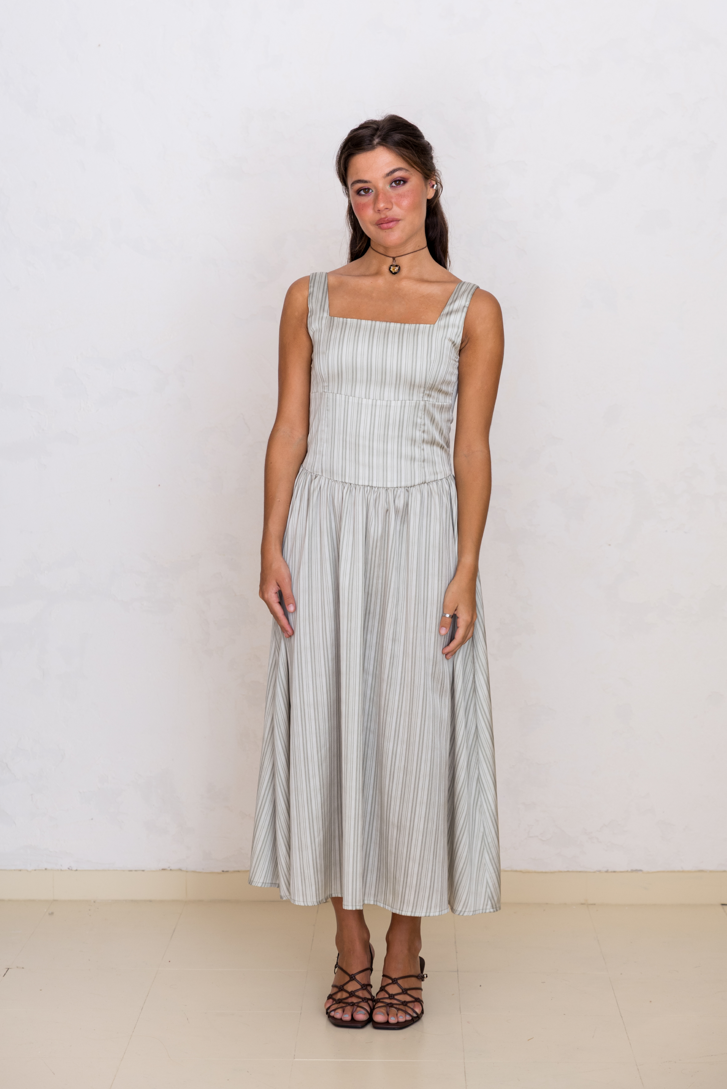 Vestido com Laços Riscas Verdes