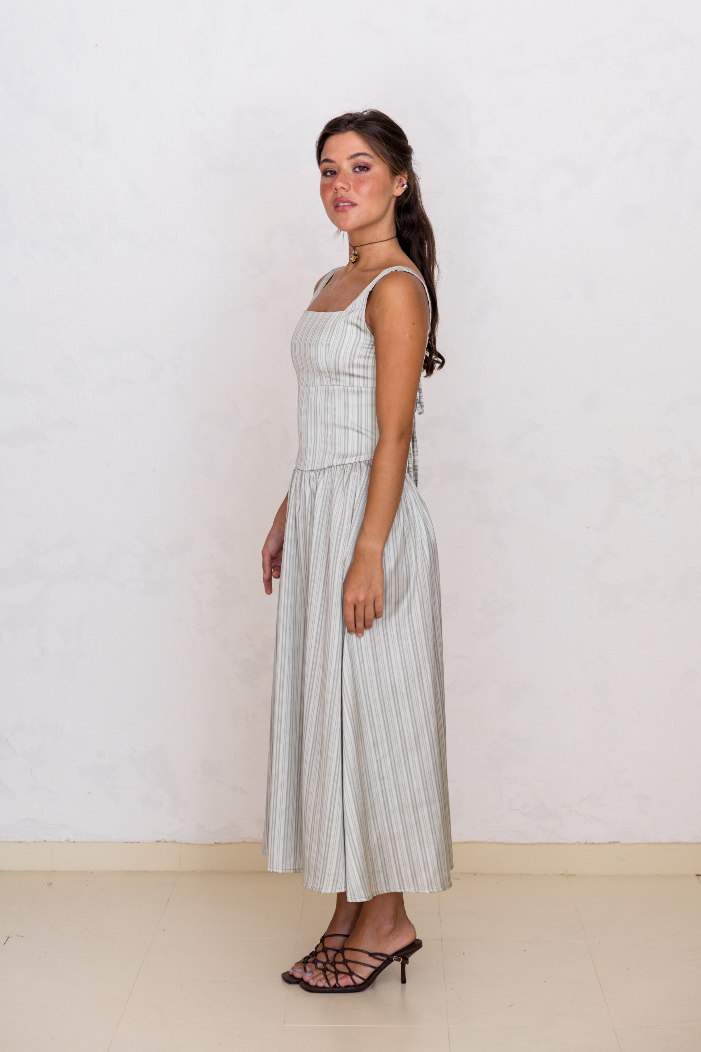 Vestido com Laços Riscas Verdes