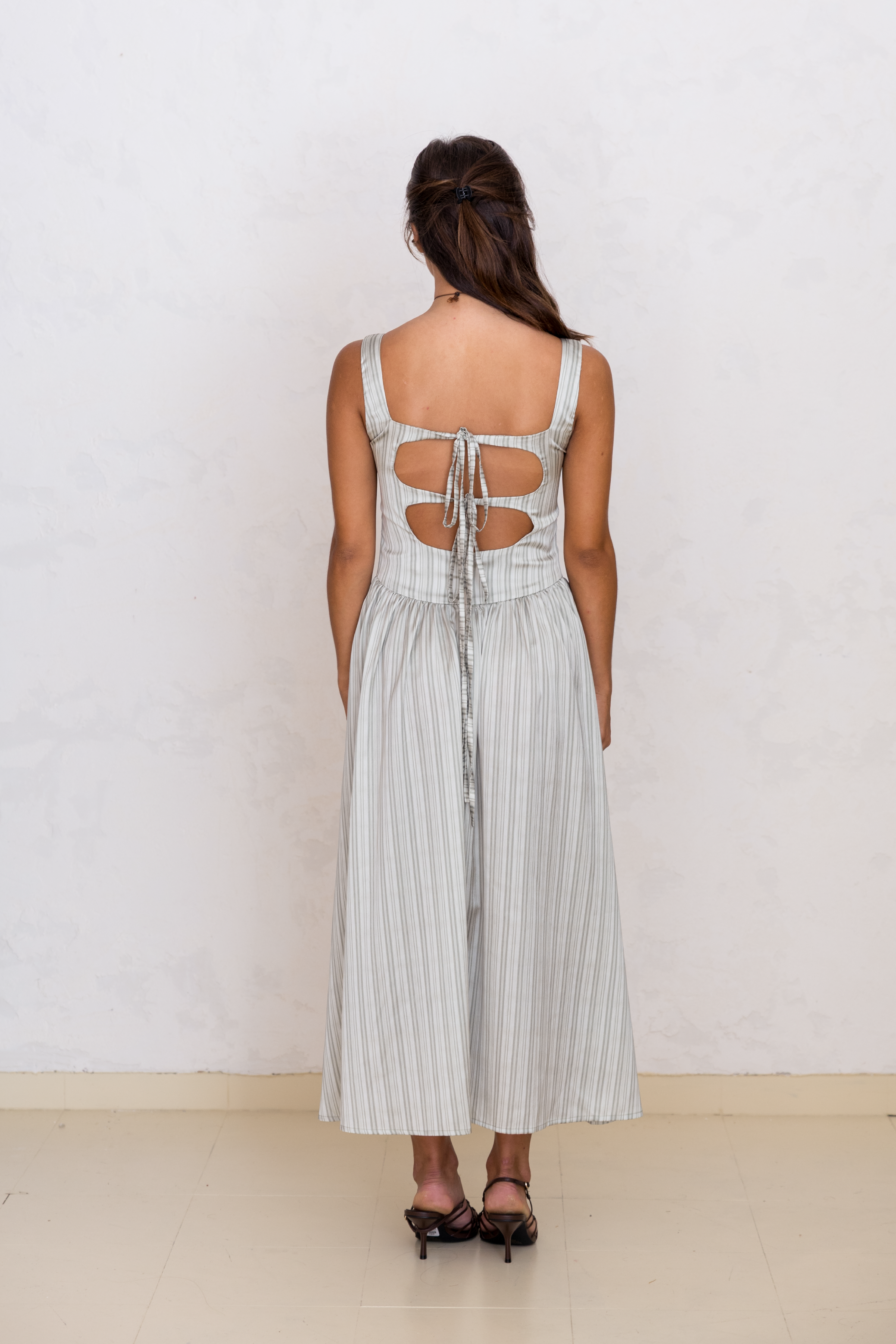 Vestido com Laços Riscas Verdes