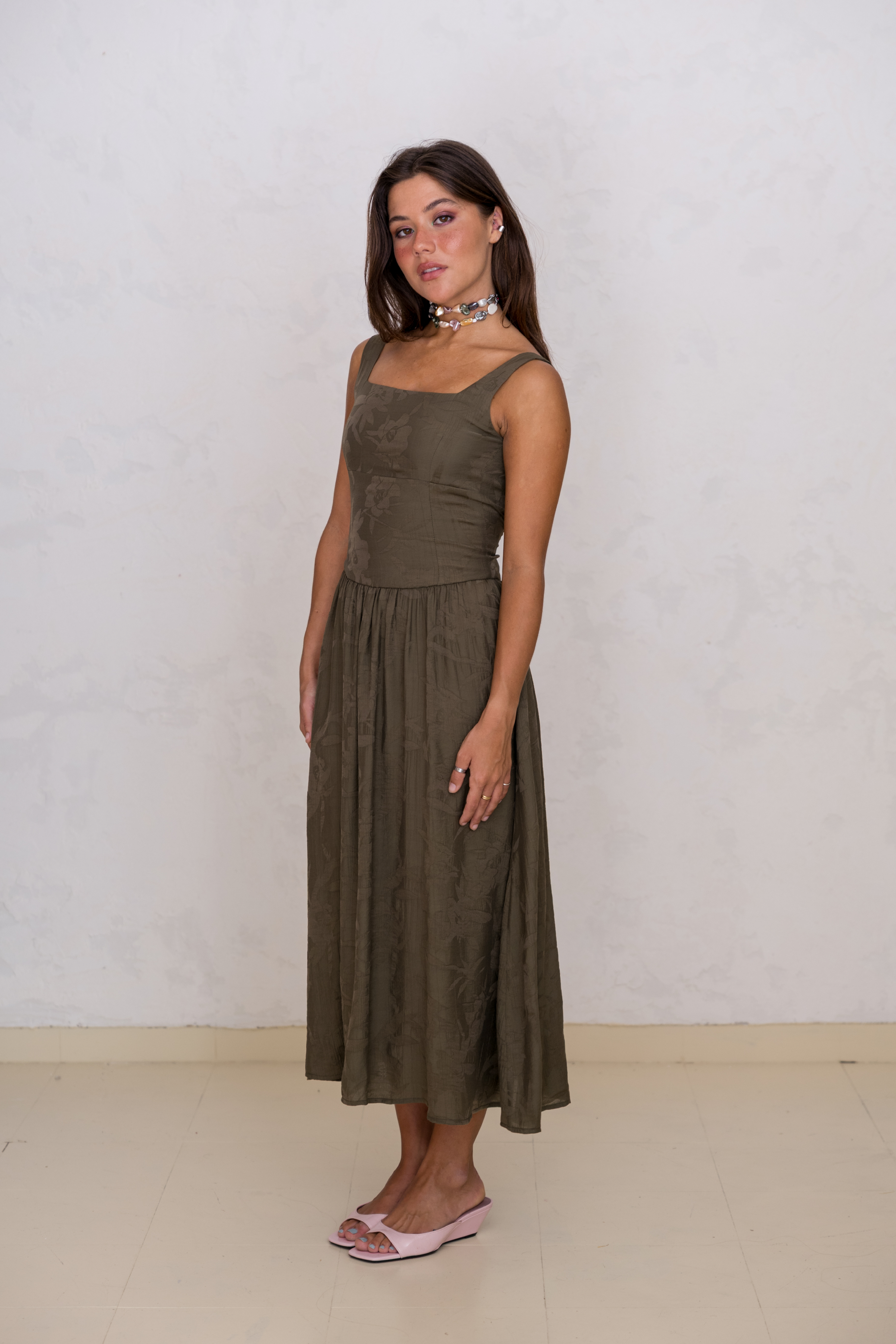 Vestido com Laços Jacquard Verde