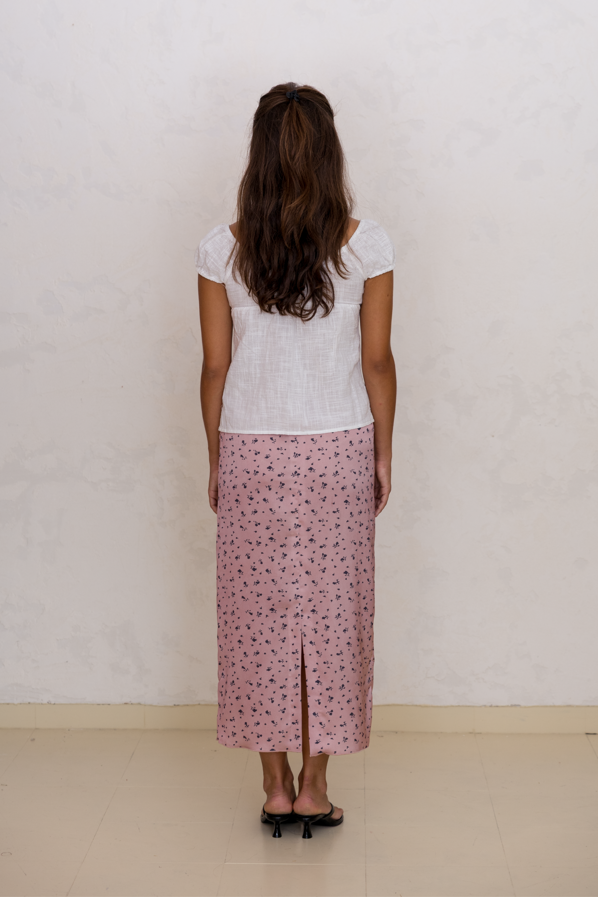 Elastic Midi Skirt Black Floral