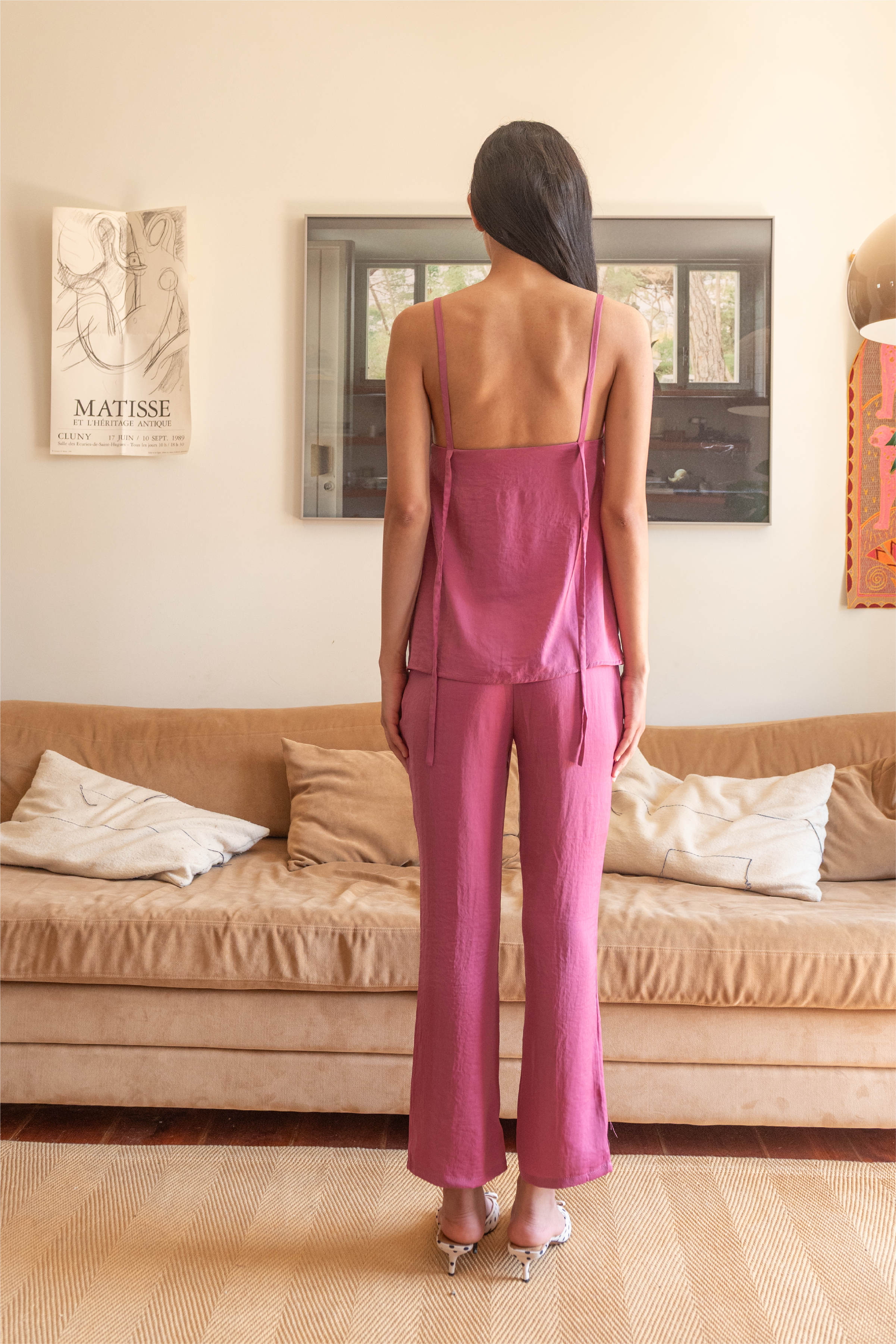 Calças de Bolsos Embutidos Rosa Velho