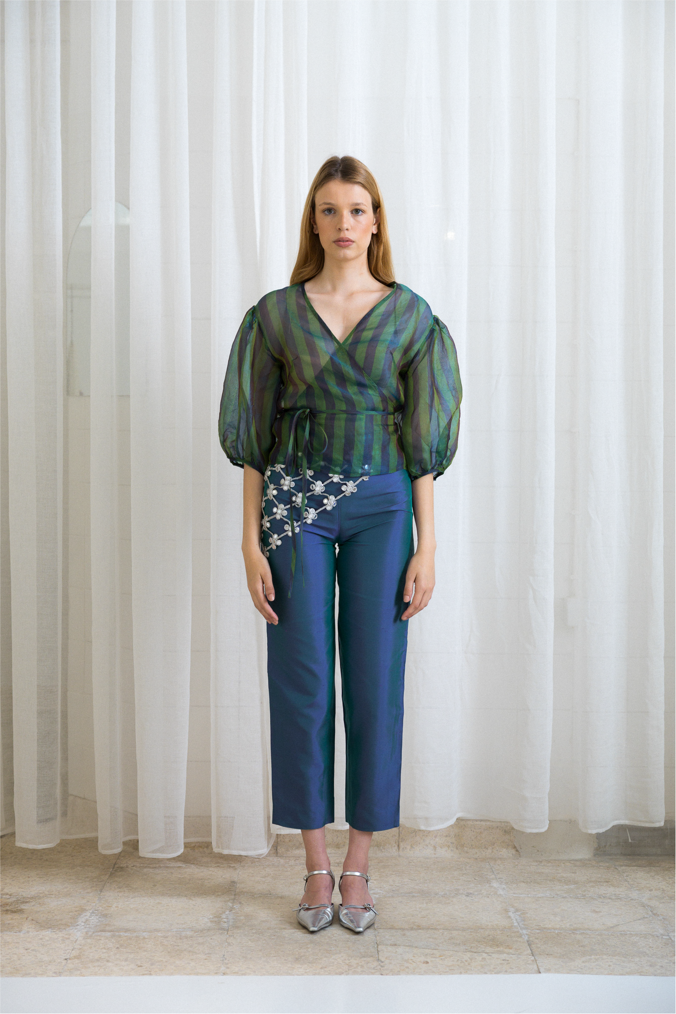 Ballerina Shirt Green and Blue Stripes