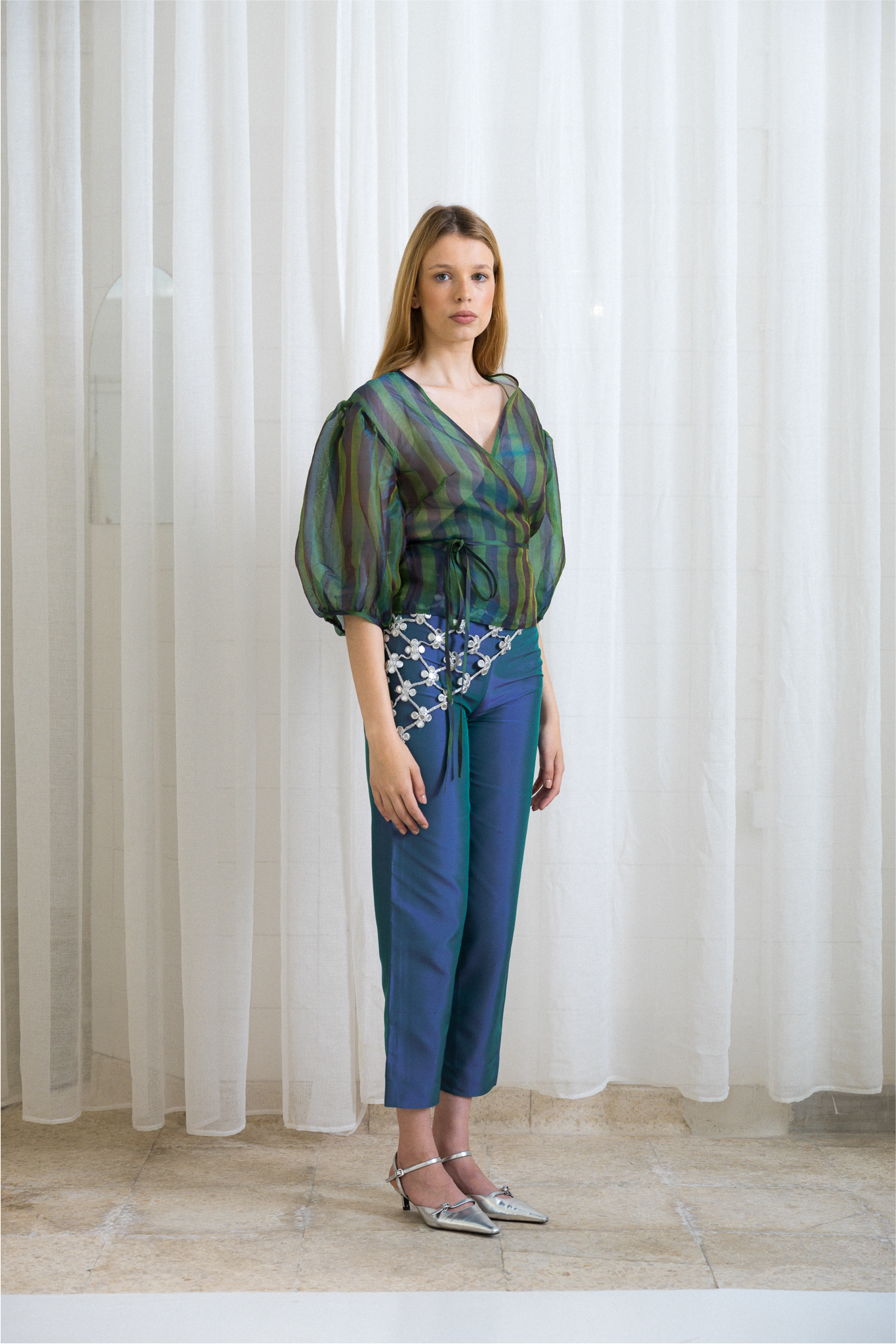 Ballerina Shirt Green and Blue Stripes