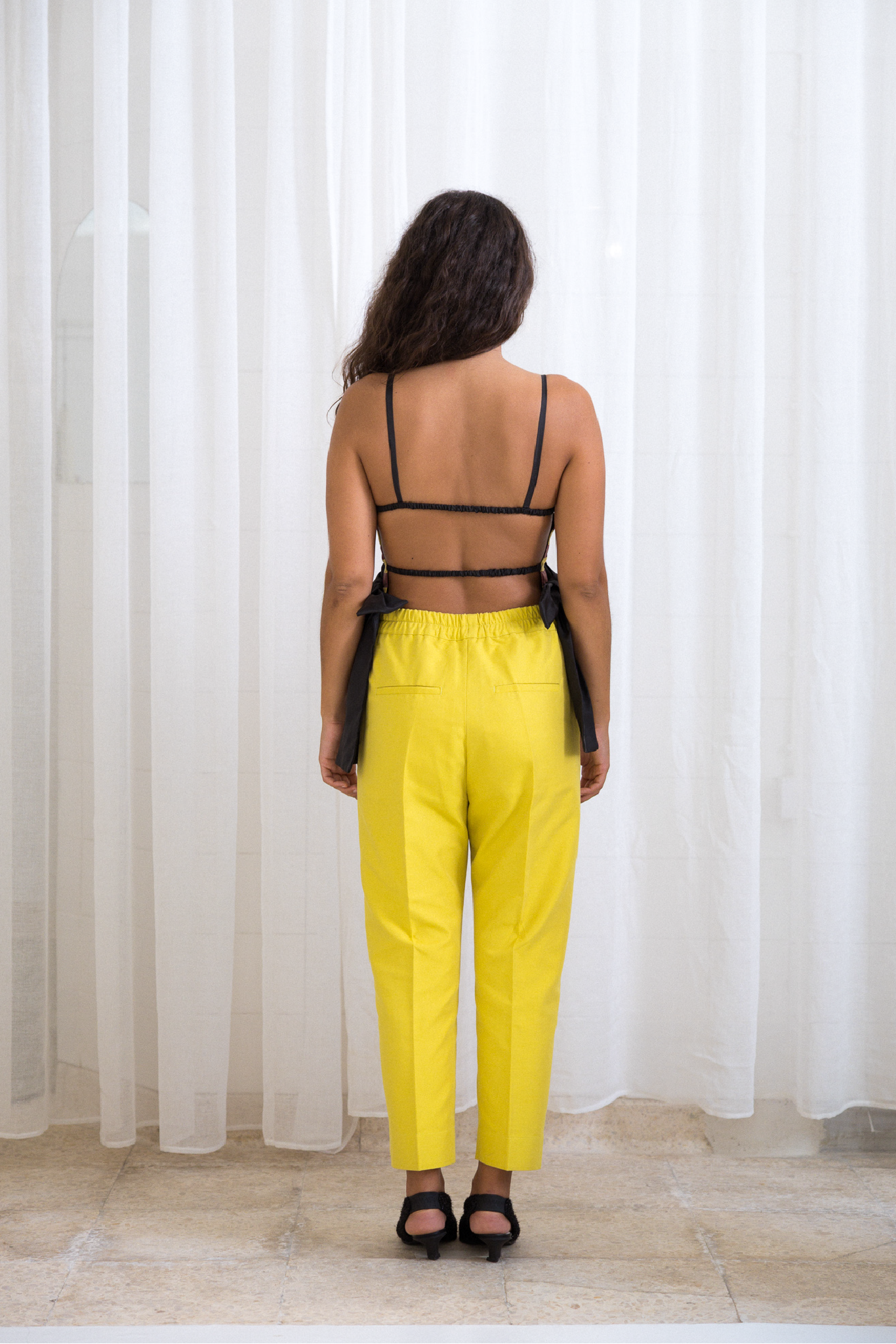 Top Laços Vichy Amarelo e Castanho