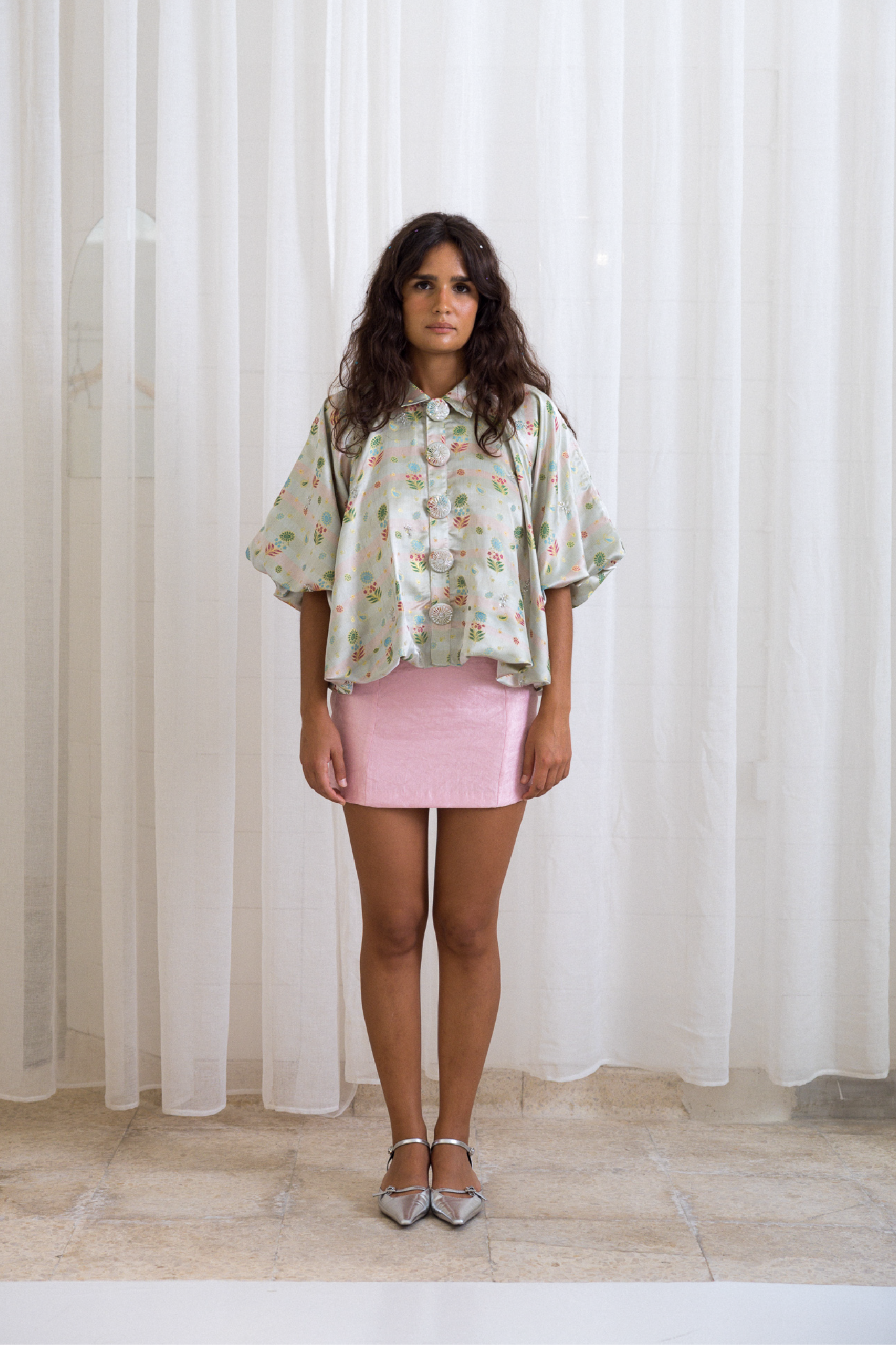 Camisa Balão Bordada Padrão Chinês