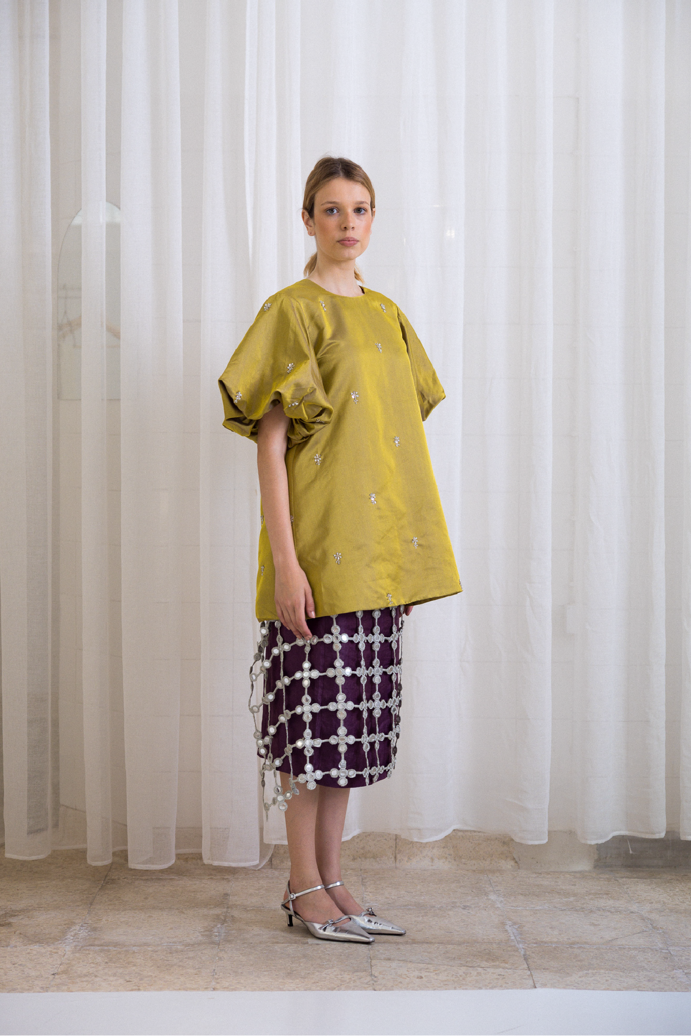 Vestido Balão Bordado Amarelo
