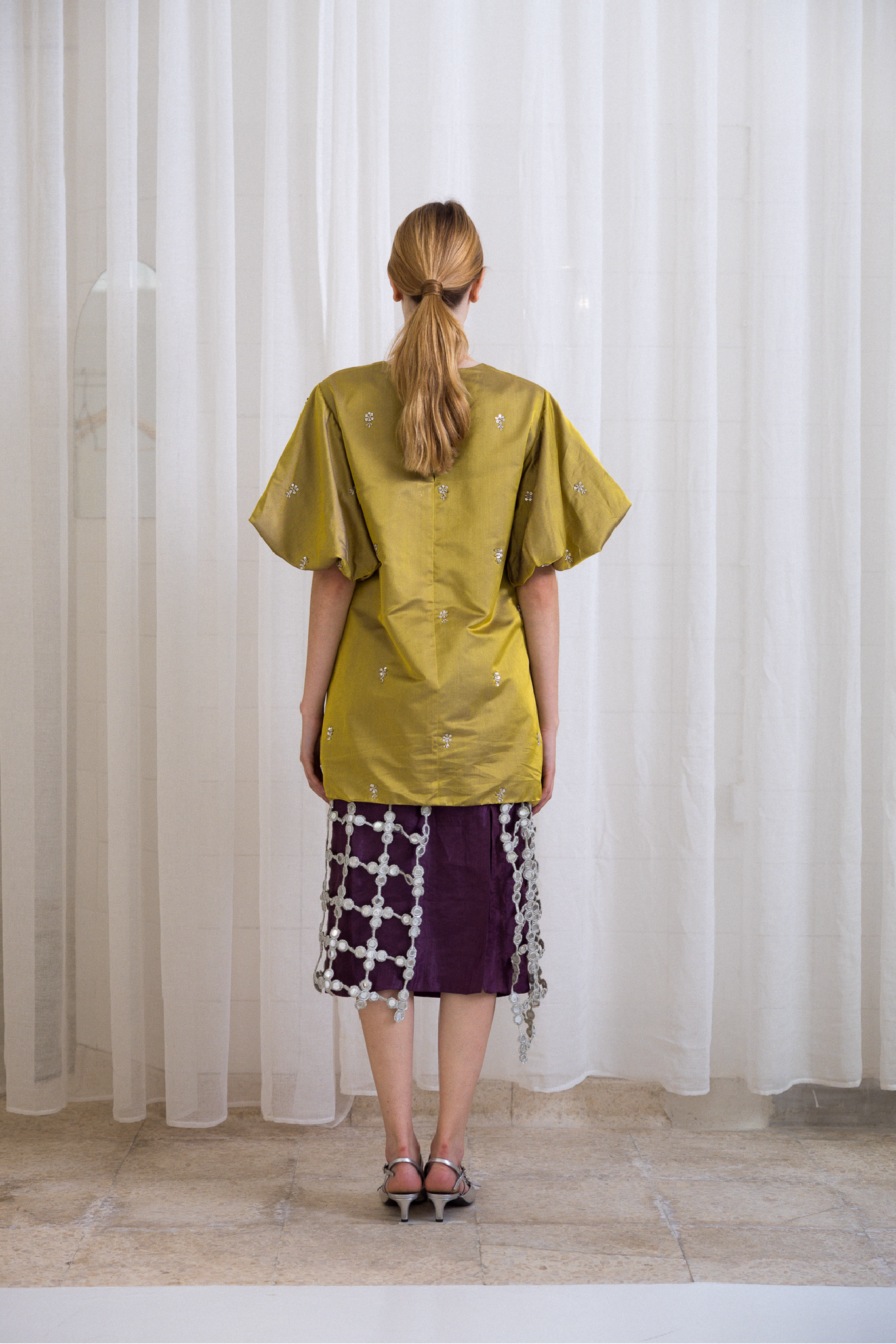 Vestido Balão Bordado Amarelo