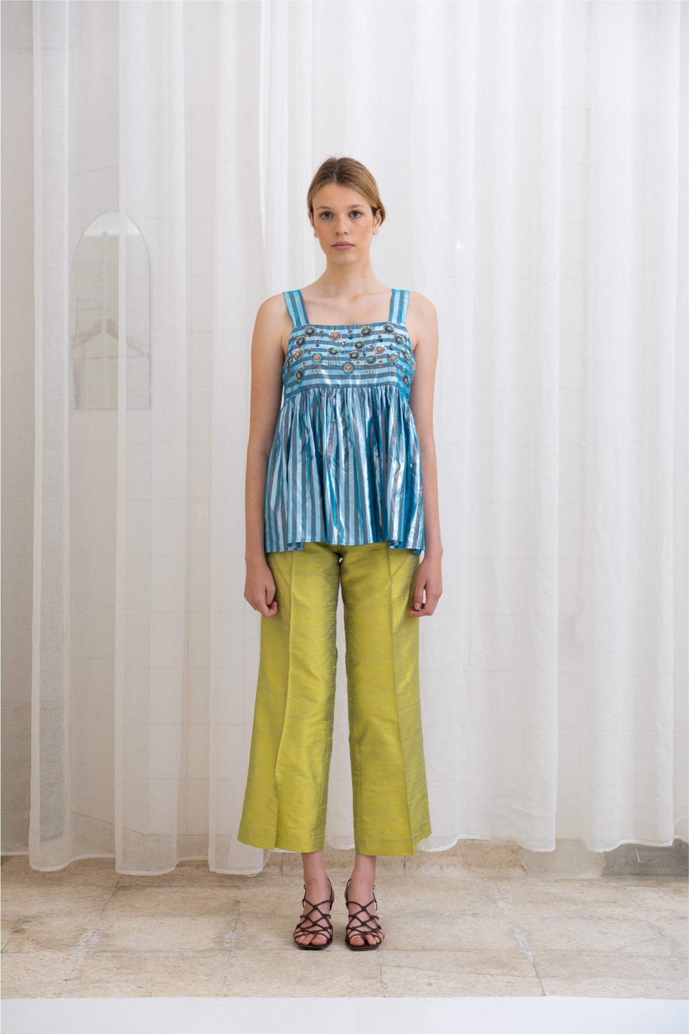 Blue Embroidered Peplum Top