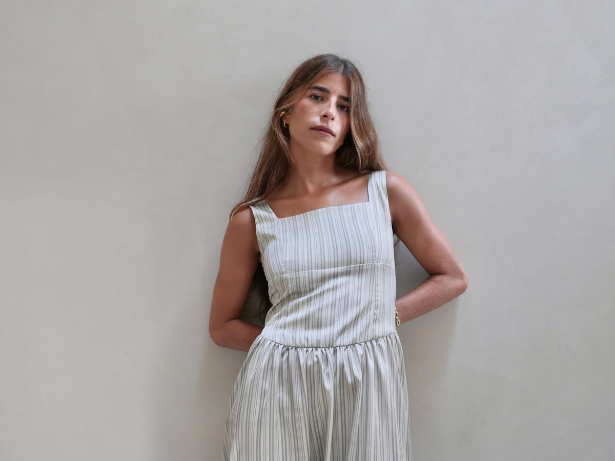 Vestido com Laços Riscas Verdes