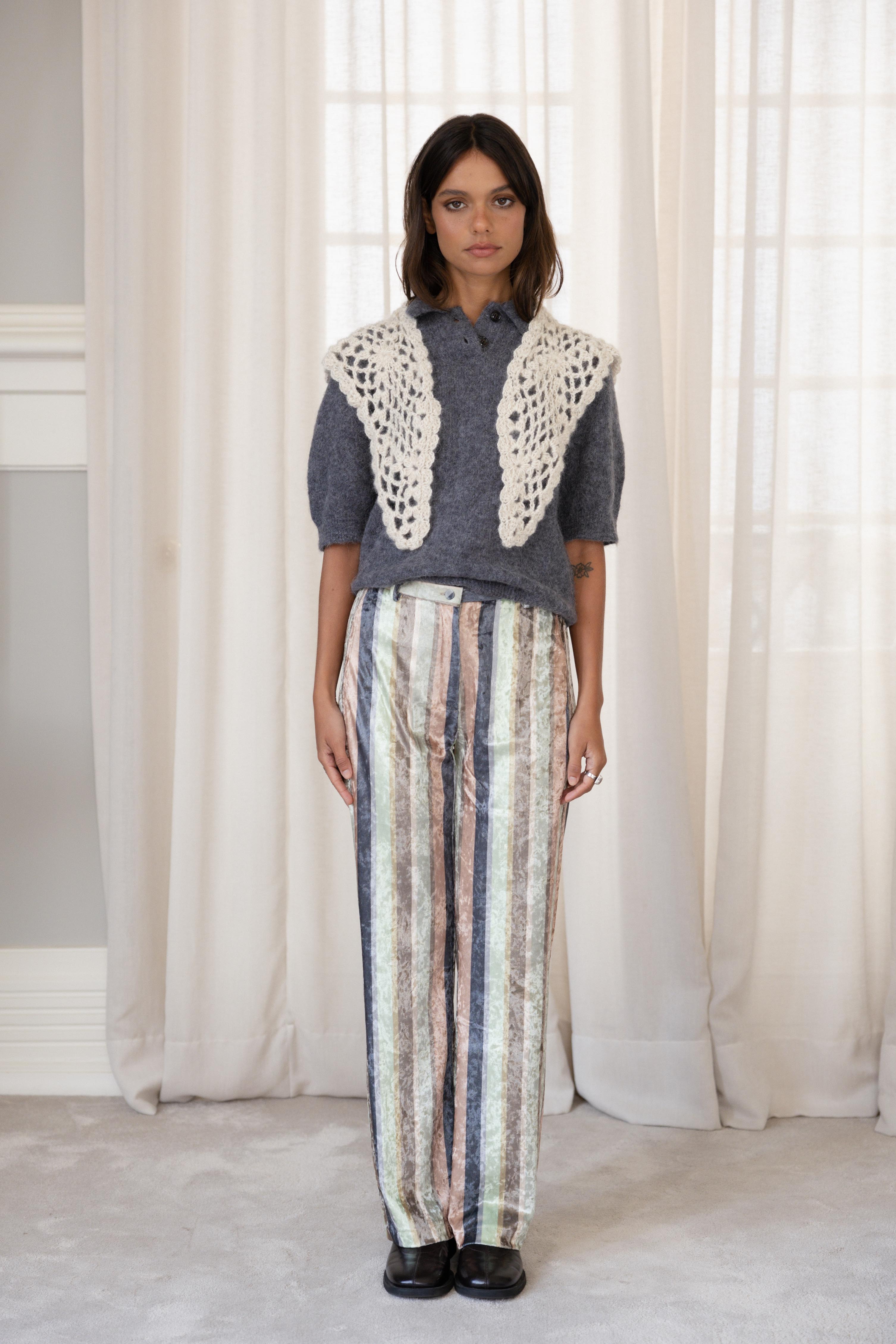 Straight-Leg Pants Striped Velvet