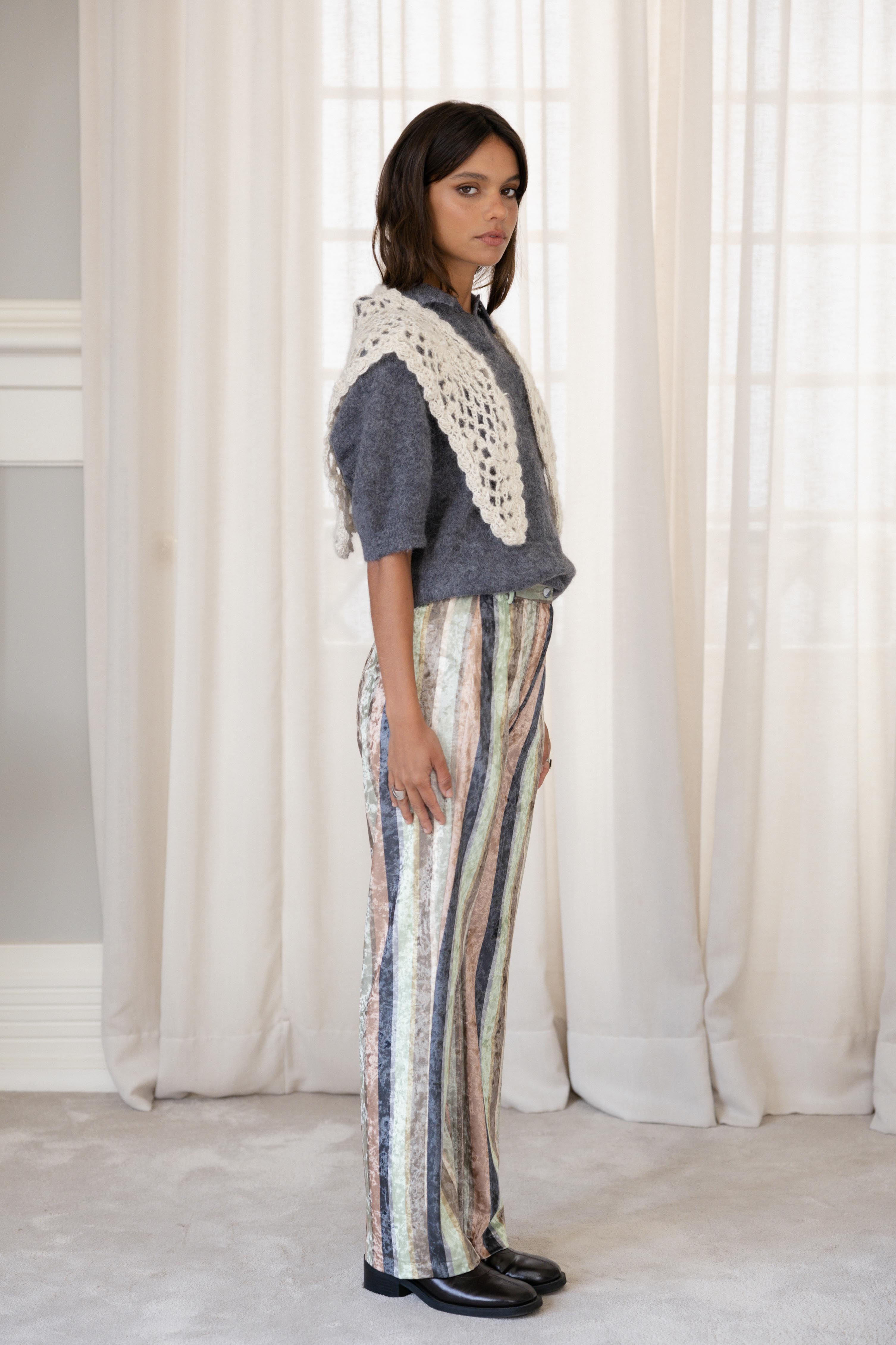 Straight-Leg Pants Striped Velvet