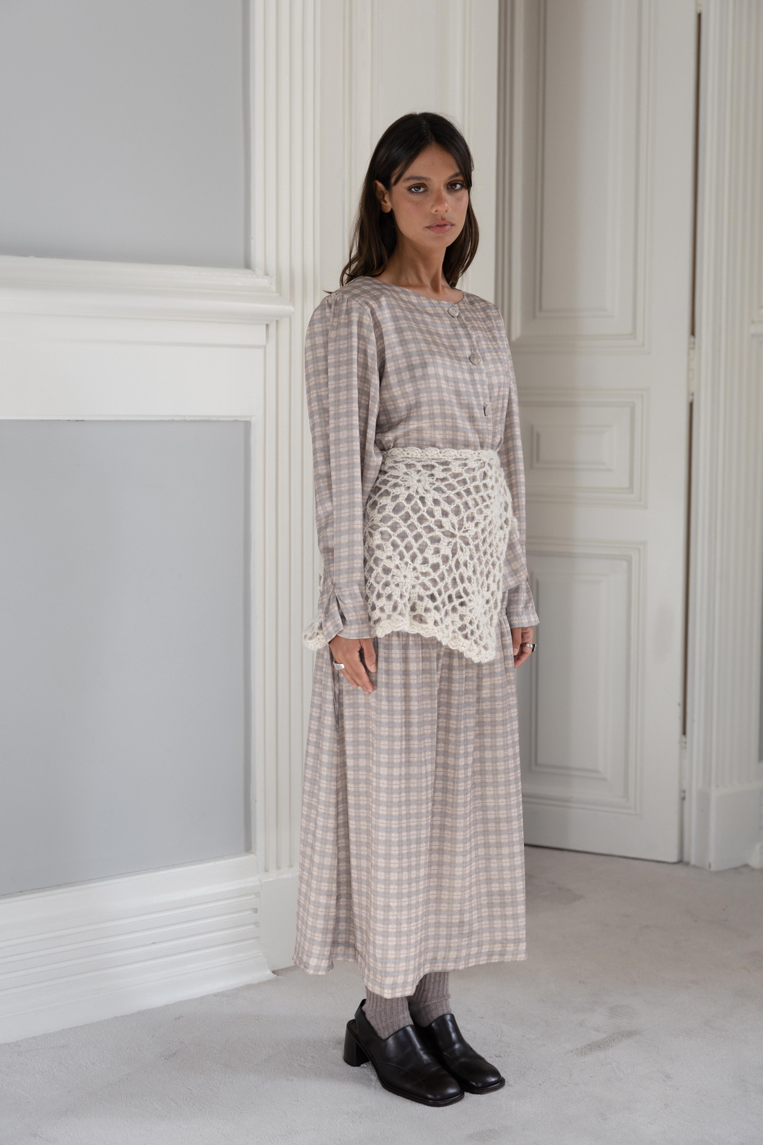 Flared Shirred Skirt Pink and Green Tartan