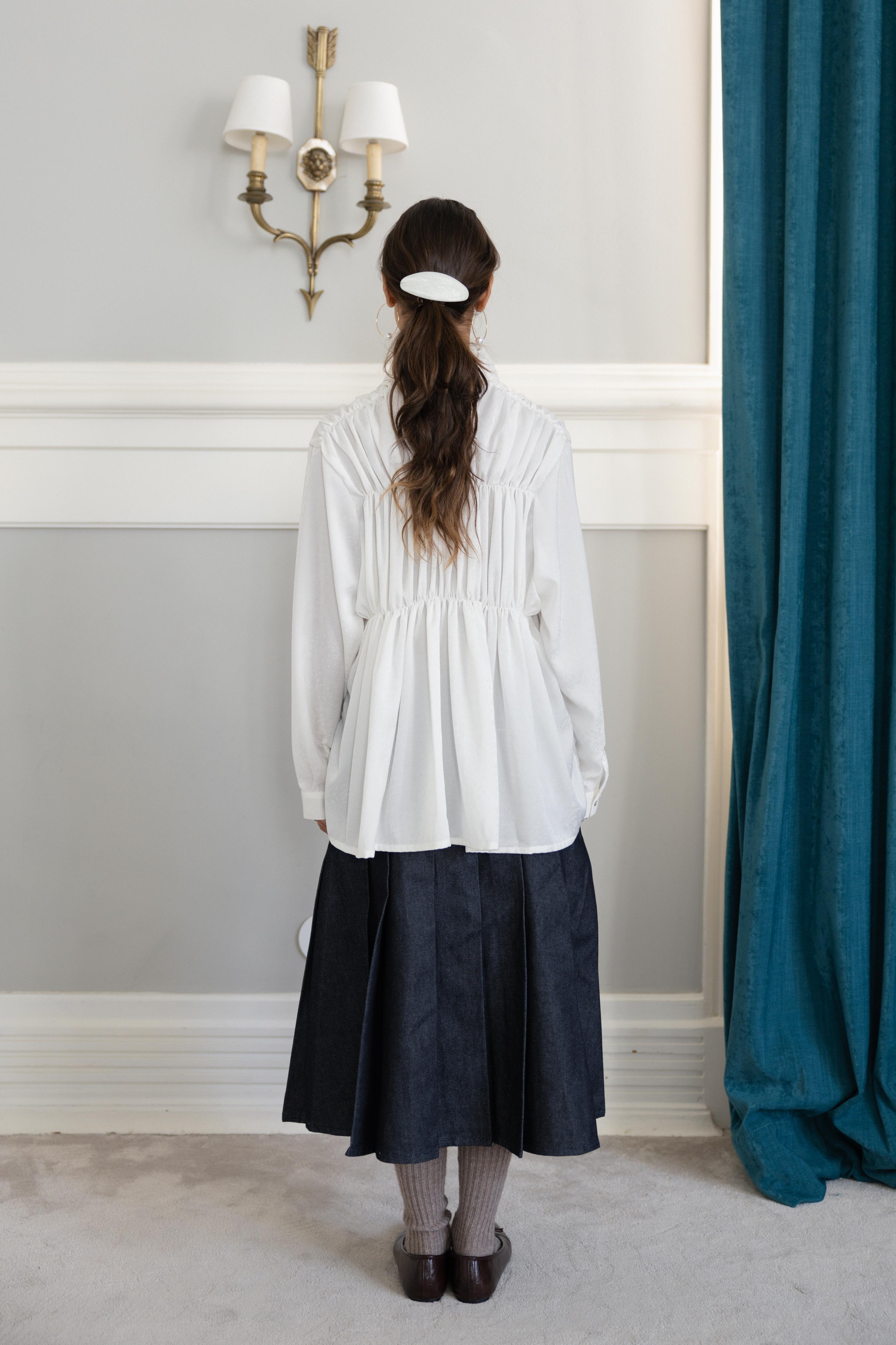 Shirred Shirt White Jacquard