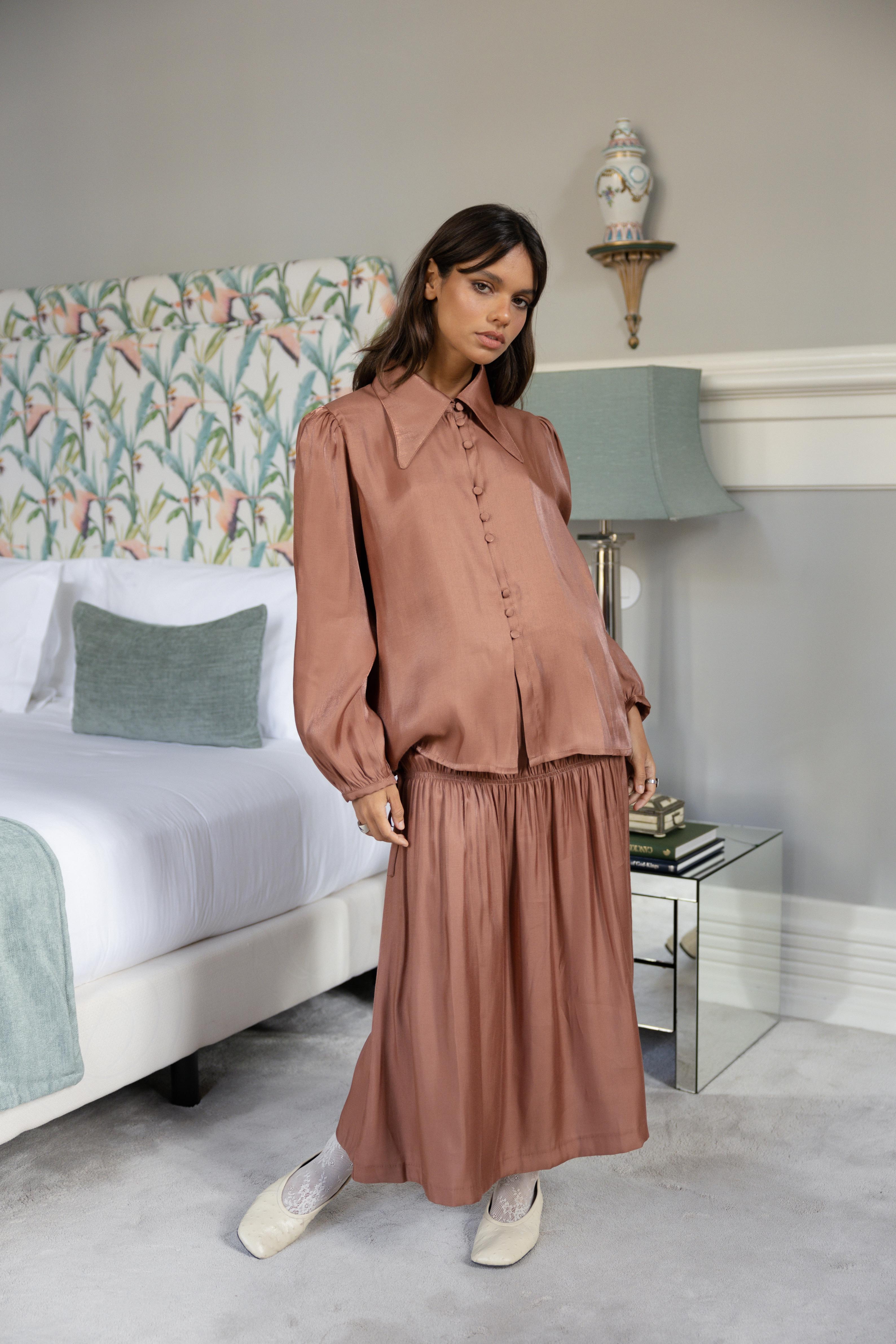 Saia Evasé Franzida Terracota