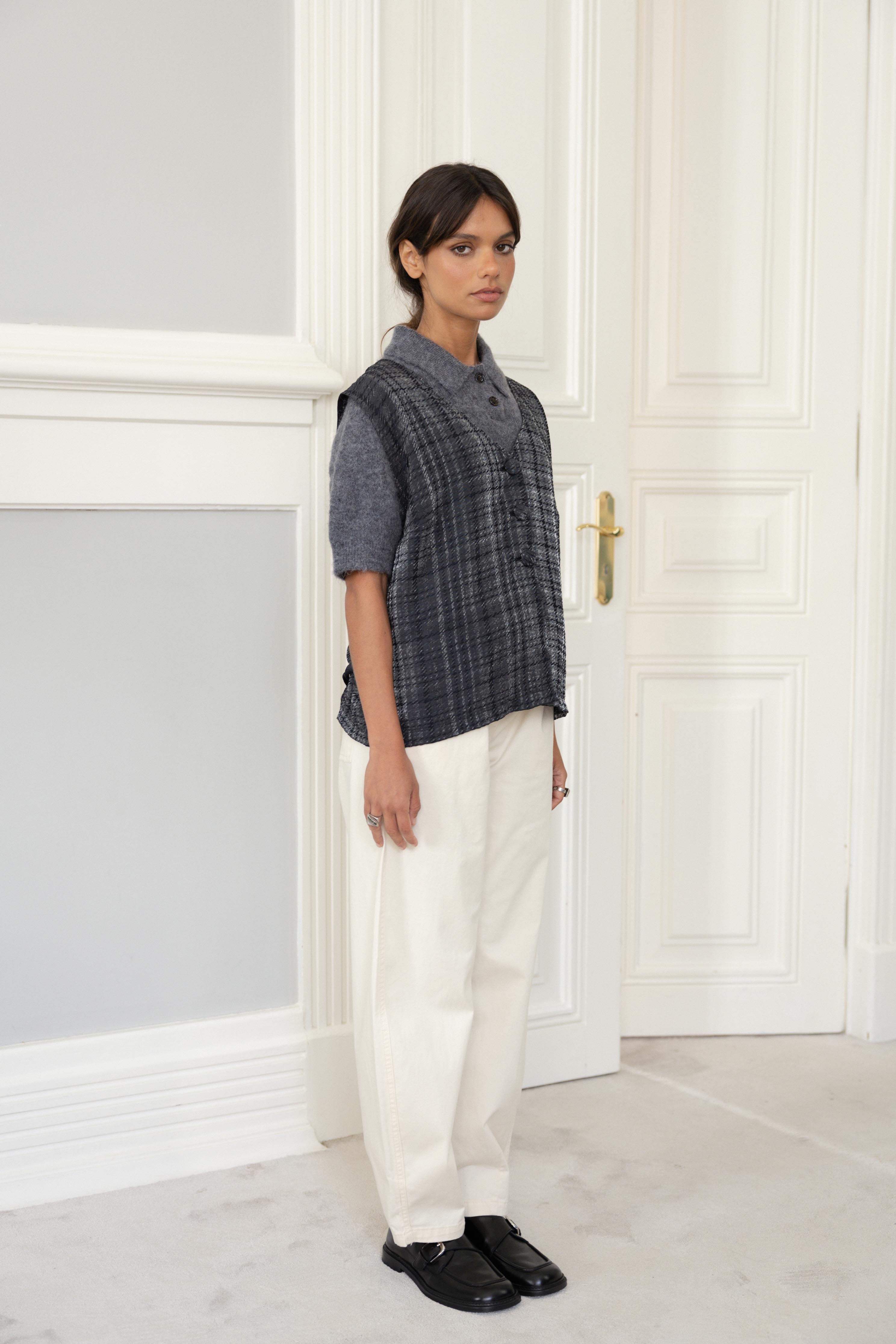 Tie-Detail Vest Shiny Check