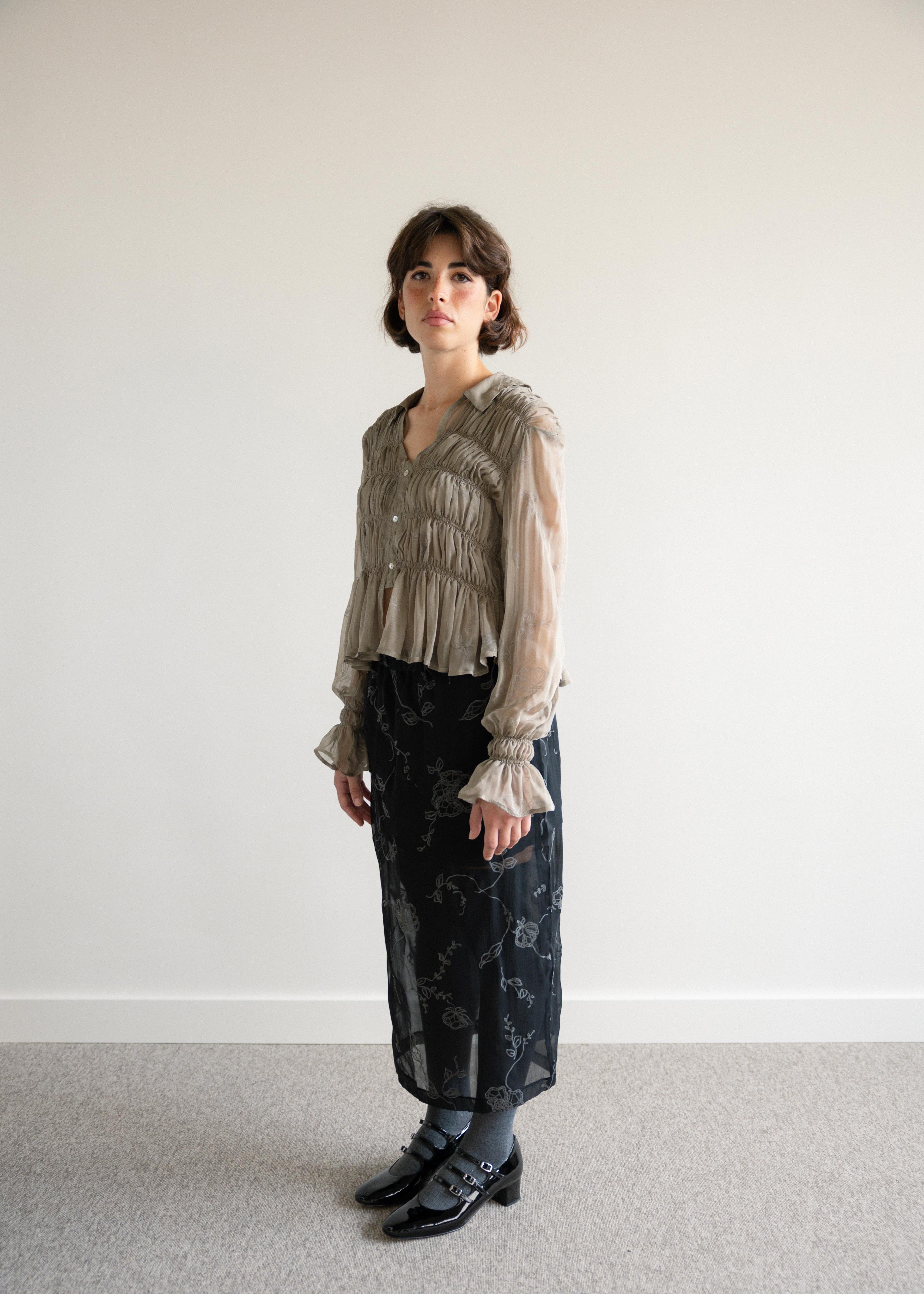 Saia Midi Elástico Transparente Floral