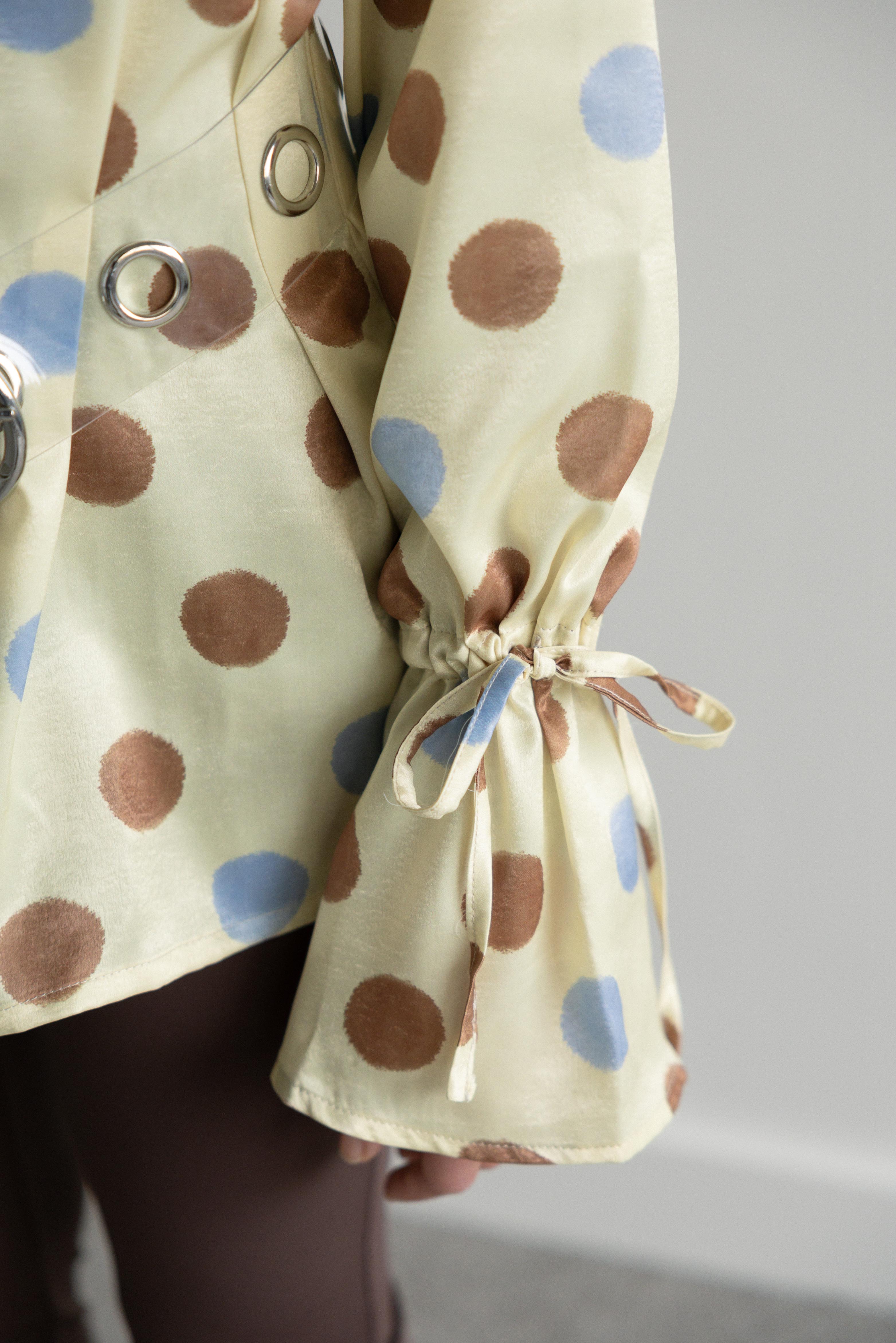 Camisa Mangas com Atilhos Polka Dots