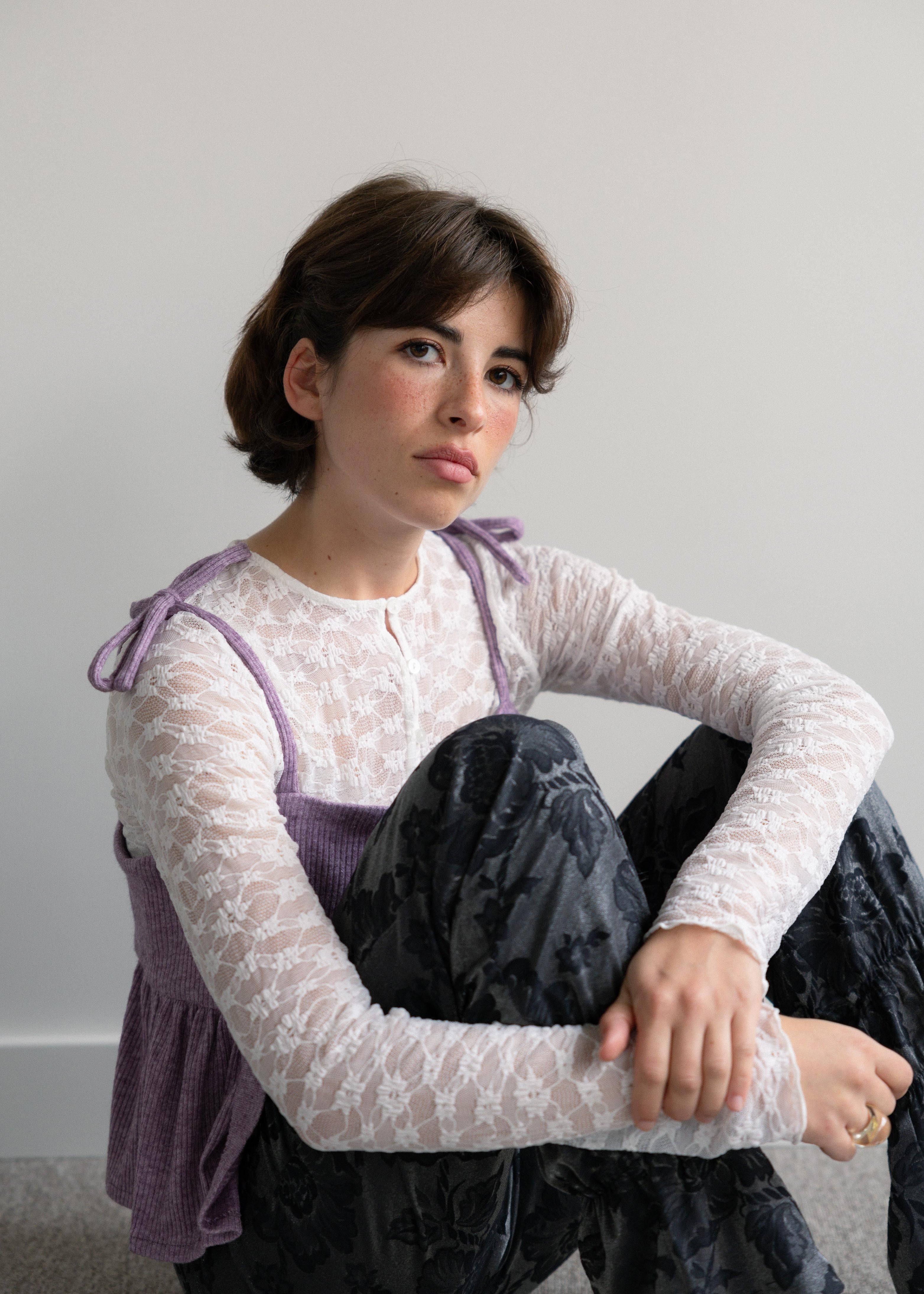 Top Alças Peplum Malha Lilás