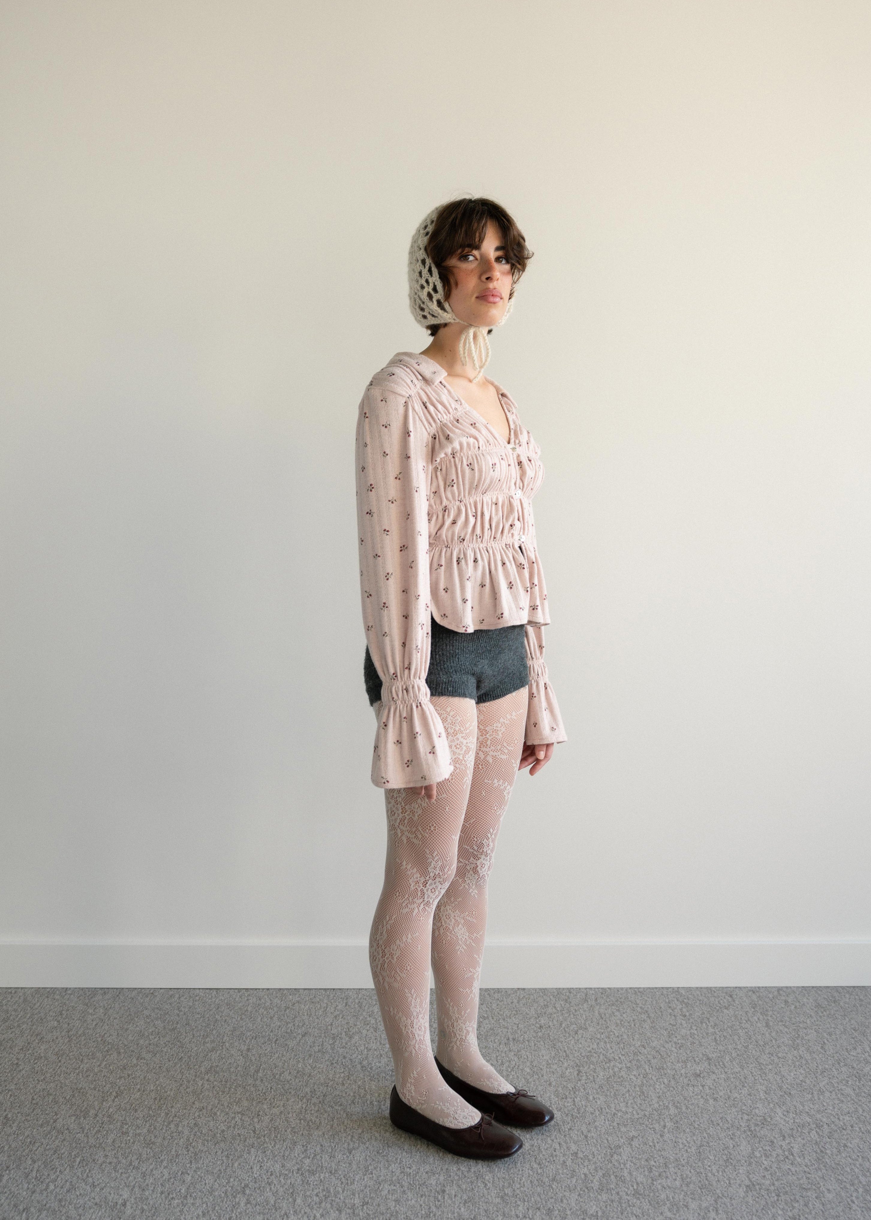 Camisa Franzida com Botões Malha Rosa