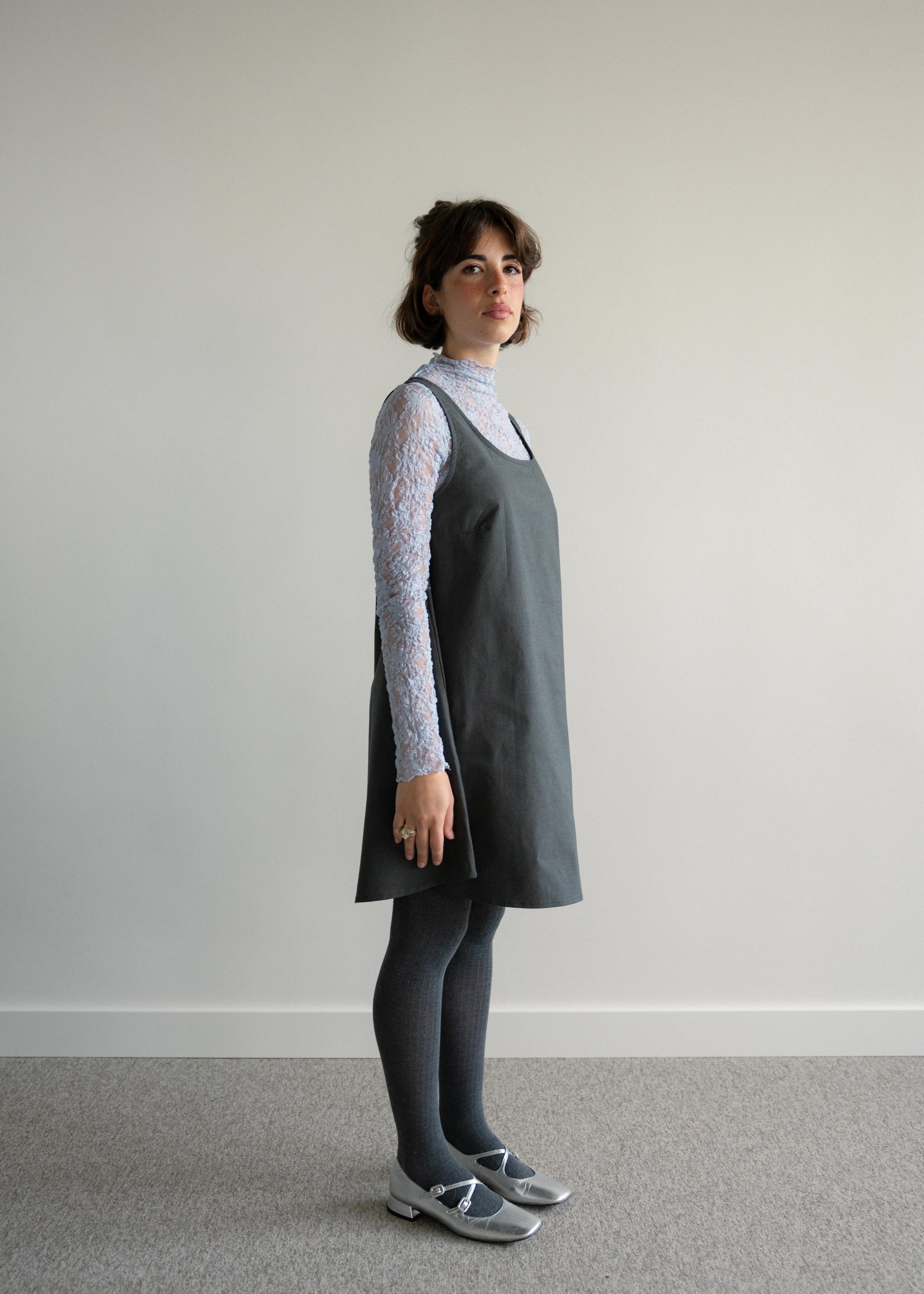 Vestido Curto Evasé Pied de Poule