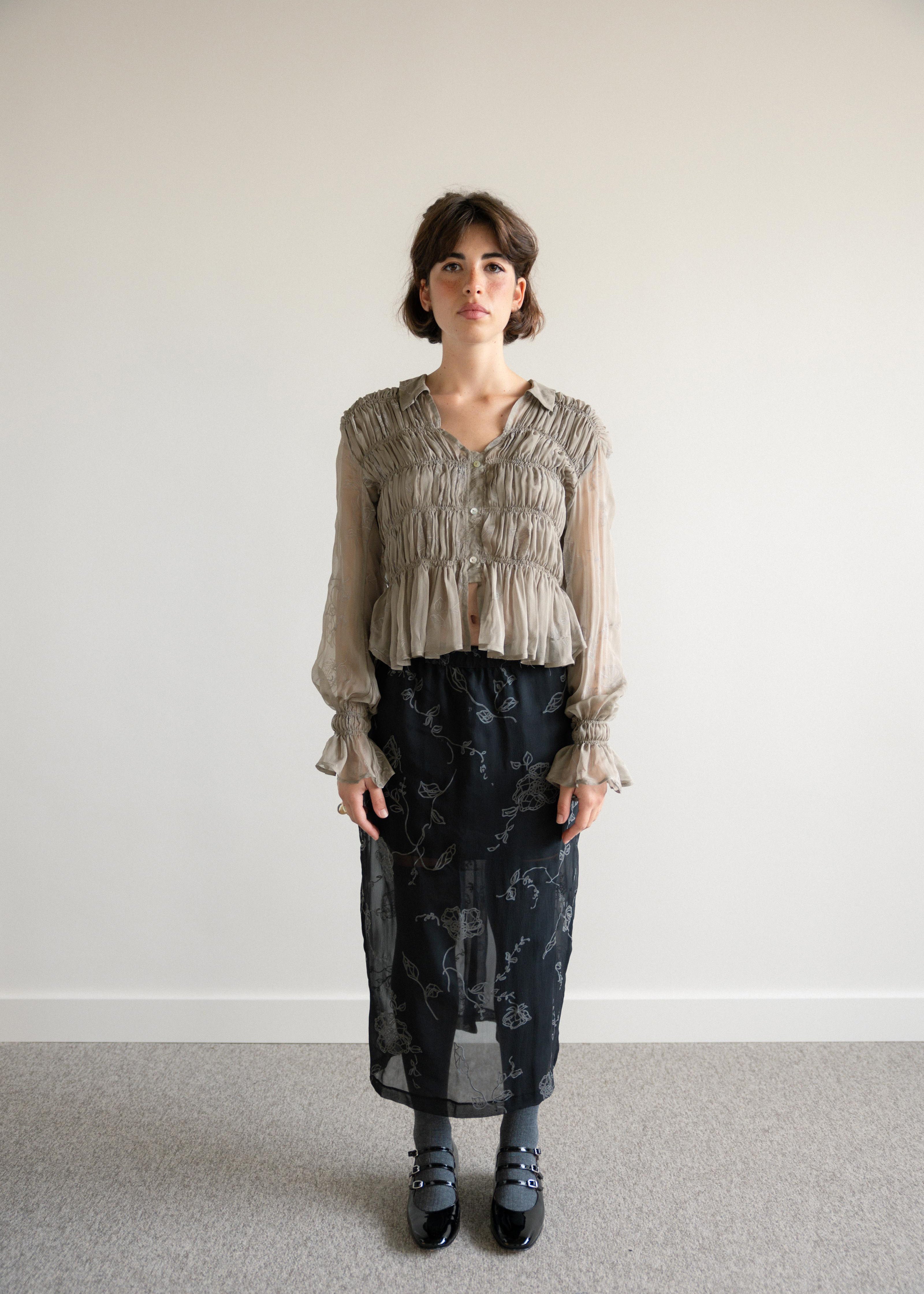 Saia Midi Elástico Transparente Floral