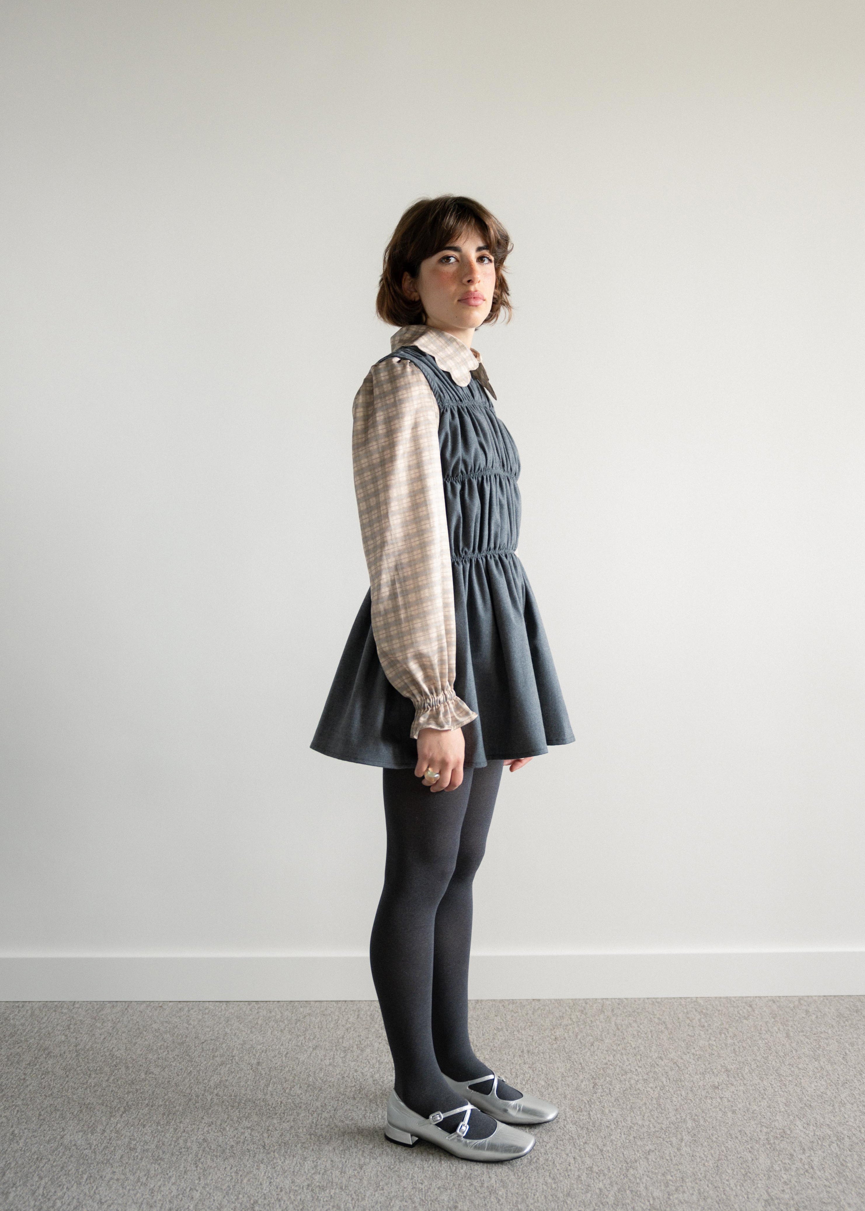 Colete Franzido Comprido Fazenda Cinza